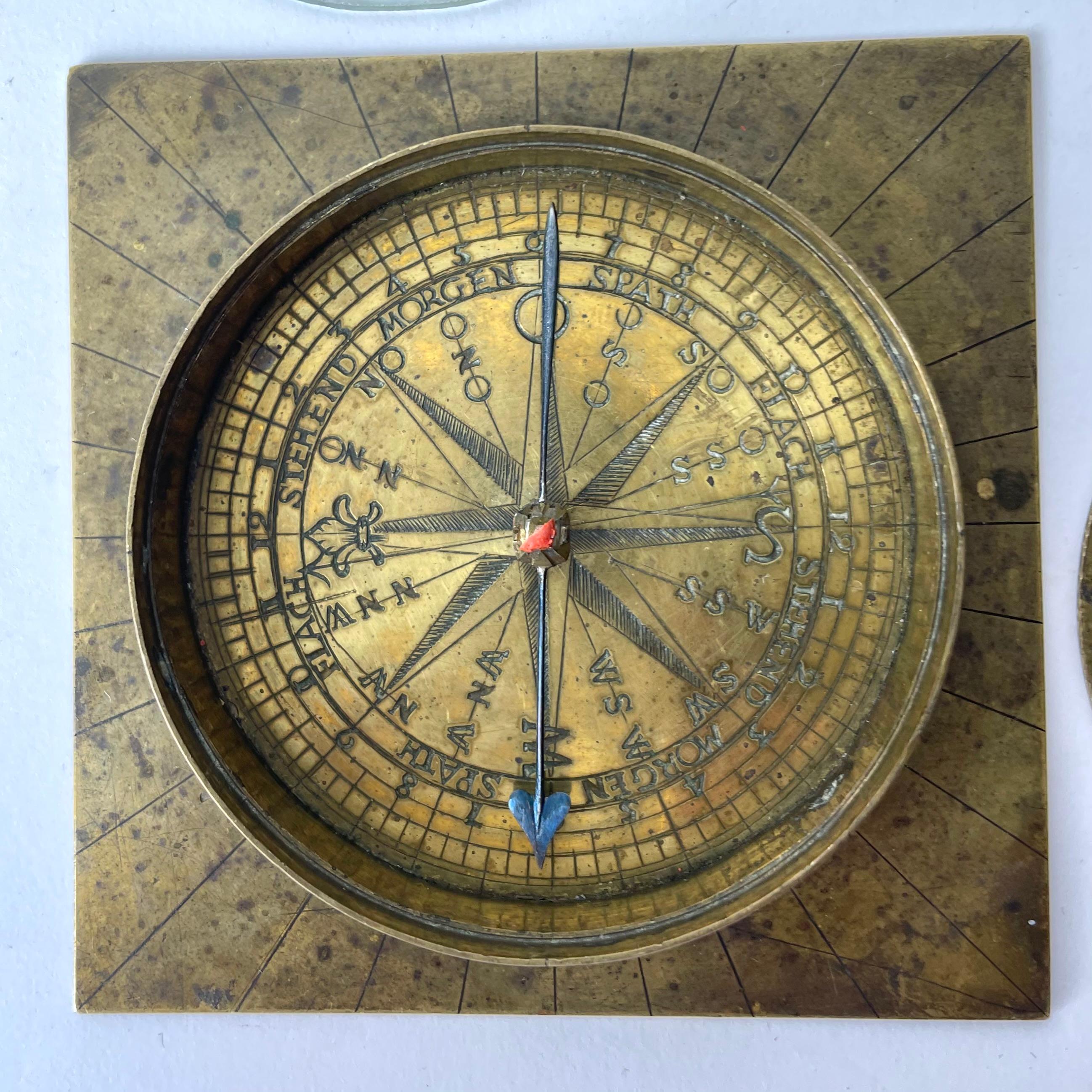 Splendid Gustavian Brass Compass with Sundial, Late 18th Century Sweden. By Swedish 18th century clockmaker Johan Elfgren (1720-1801) from Gagnef in the Swedish county of Dalecarlia (Dalarna)

The compass is mounted upon a thin rectangular brass