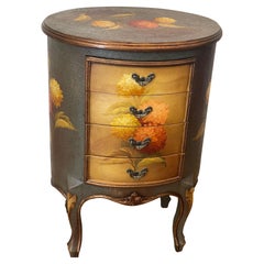 Retro Splendid Handpainted Floral Oval Small Commode 4 Drawers
