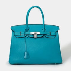 Splendid Hermes Birkin 30 Handtasche in Blue Jean Togo Leder, SHW