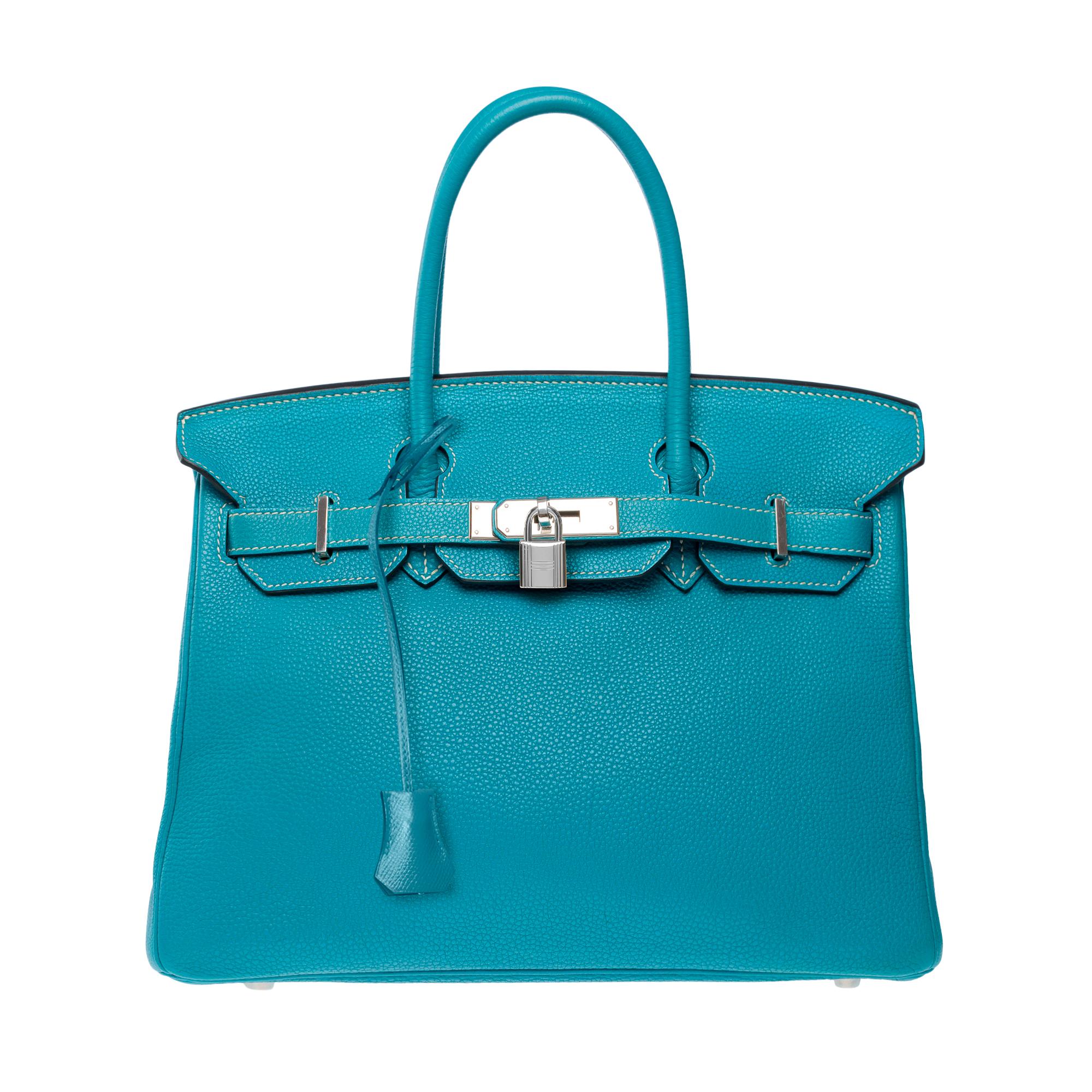 Splendid Hermes Birkin 30 handbag in Blue Jean Togo leather, SHW In Good Condition For Sale In Paris, IDF