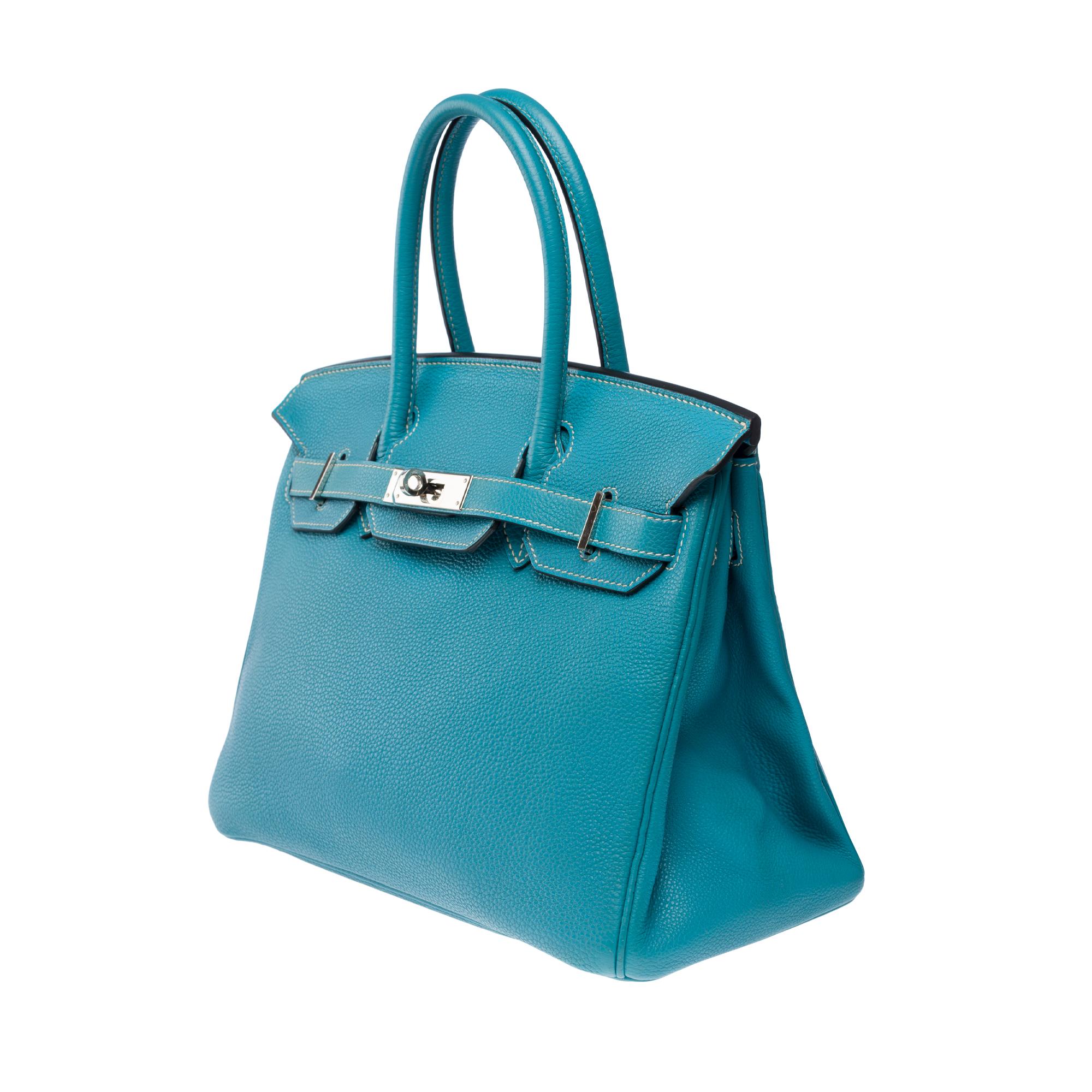 Splendid Hermes Birkin 30 handbag in Blue Jean Togo leather, SHW For Sale 1