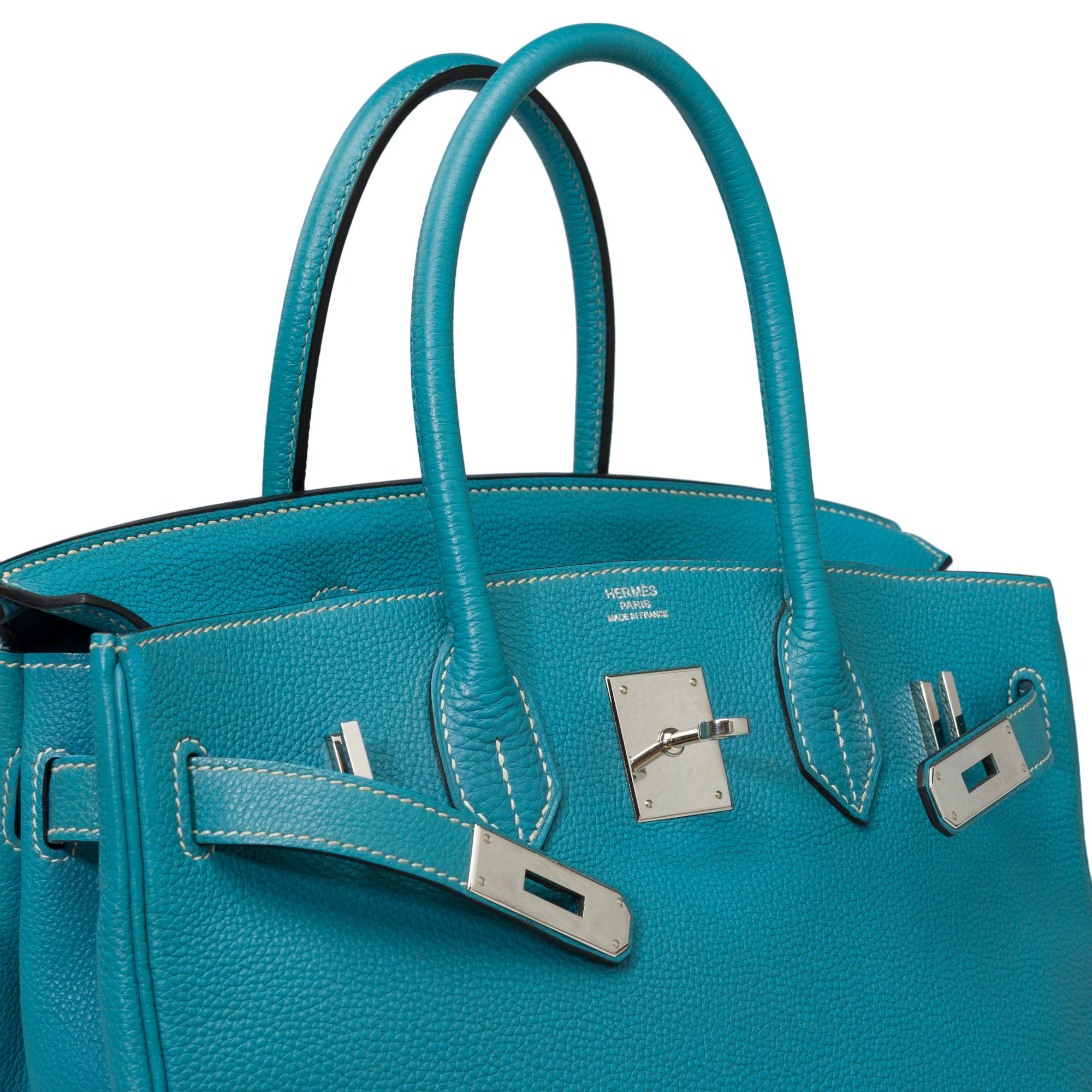 Splendid Hermes Birkin 30 handbag in Blue Jean Togo leather, SHW For Sale 3