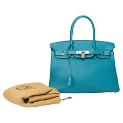 Splendide sac à main Hermès Birkin 30 en cuir Blue Jean Togo, SHW