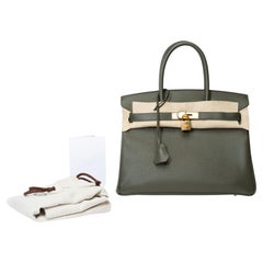 Magnifique sac à main Hermès Birkin 30 en cuir Epsom Vert de Gris, GHW