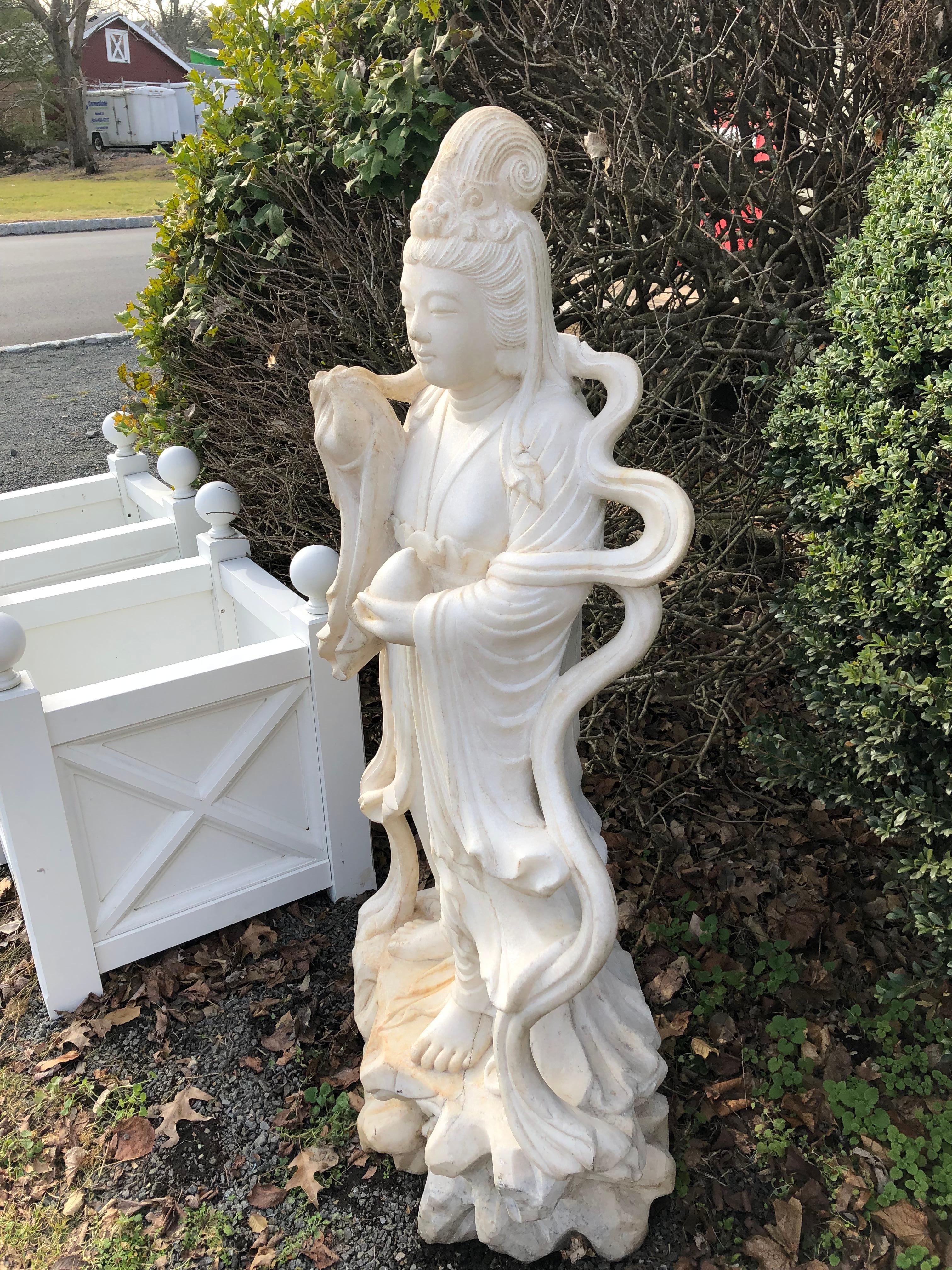 Chinese Export Splendid Impressively Large Life Size Chinese Guan Yin Marble Figure For Sale