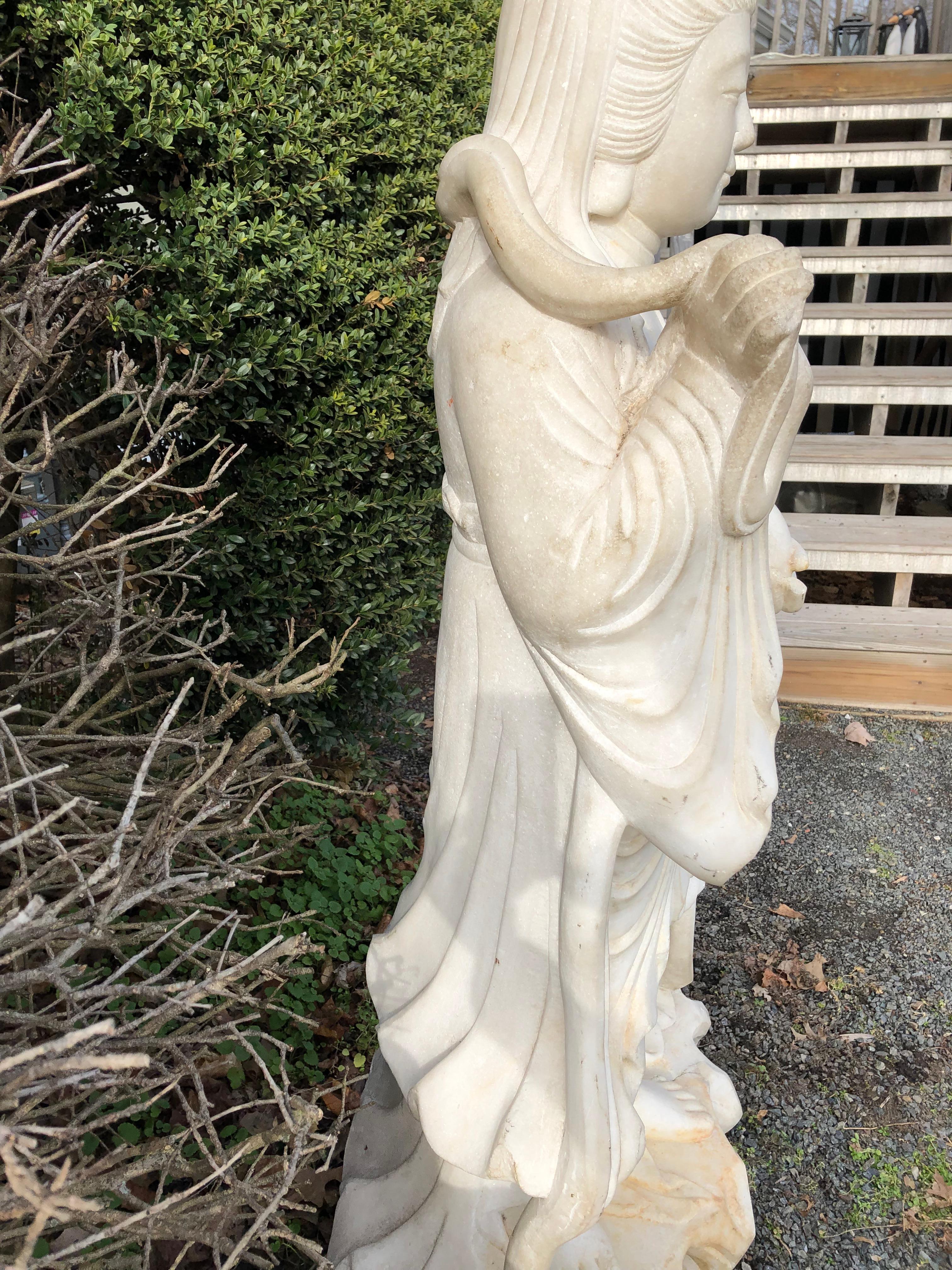 Splendid Impressively Large Life Size Chinese Guan Yin Marble Figure For Sale 3