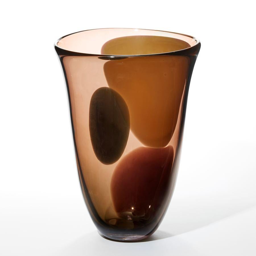 Organic Modern Splendid Isolation, cream, rose, aubergine & jade abstract vase by Gunnel Sahlin