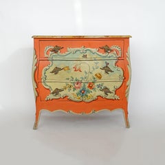 Splendid Italian 1940s Flowers and Butterflies Painted Commode