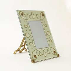 Splendid Italian 1940s Gold Etched Glass and Brass Picture Frame