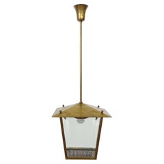 Splendid Italian 1940s Pendant Lamp in Perforated Brass and Cut Glass