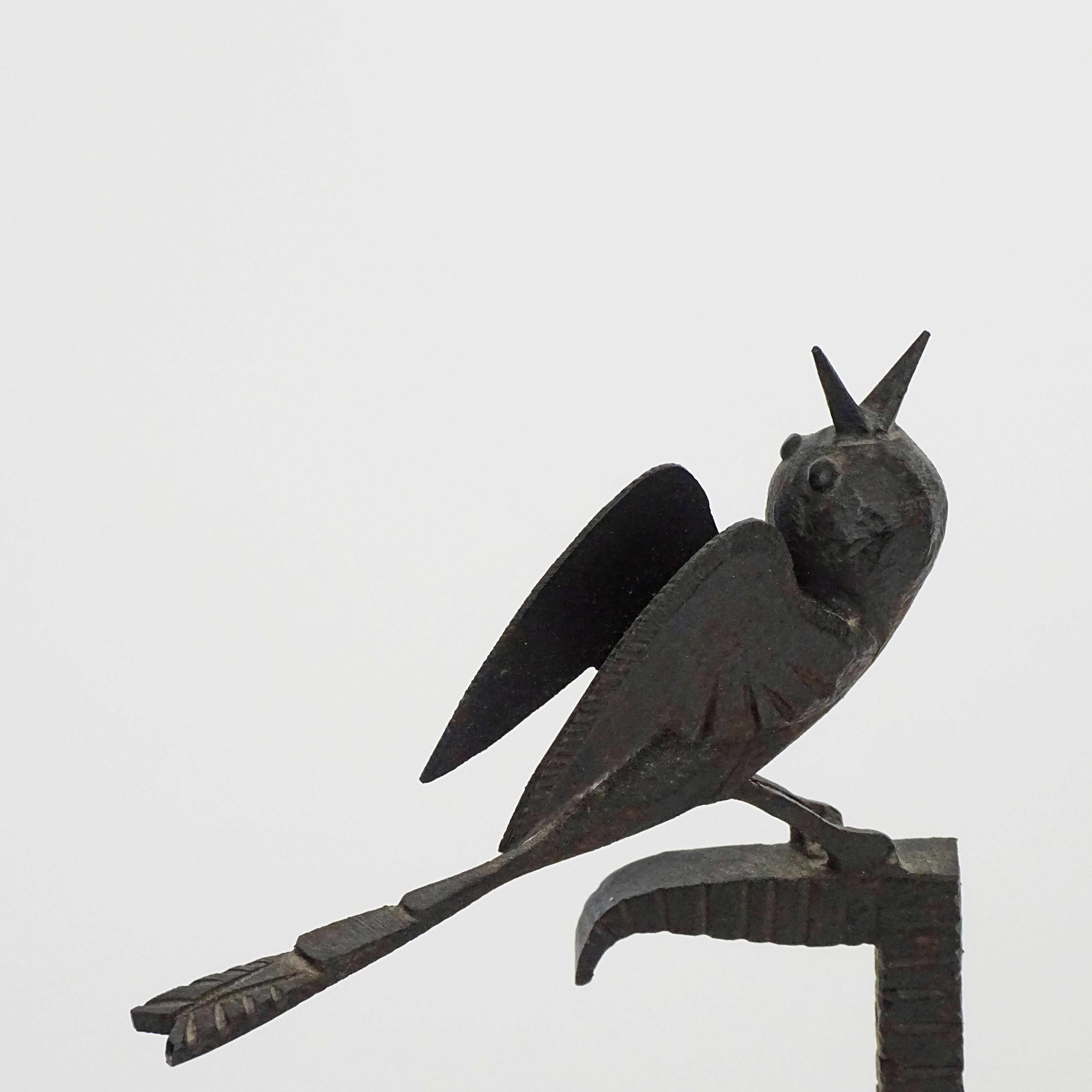 Wrought Iron Splendid Italian 1940s wrought iron bird and leaf motif candle stick For Sale
