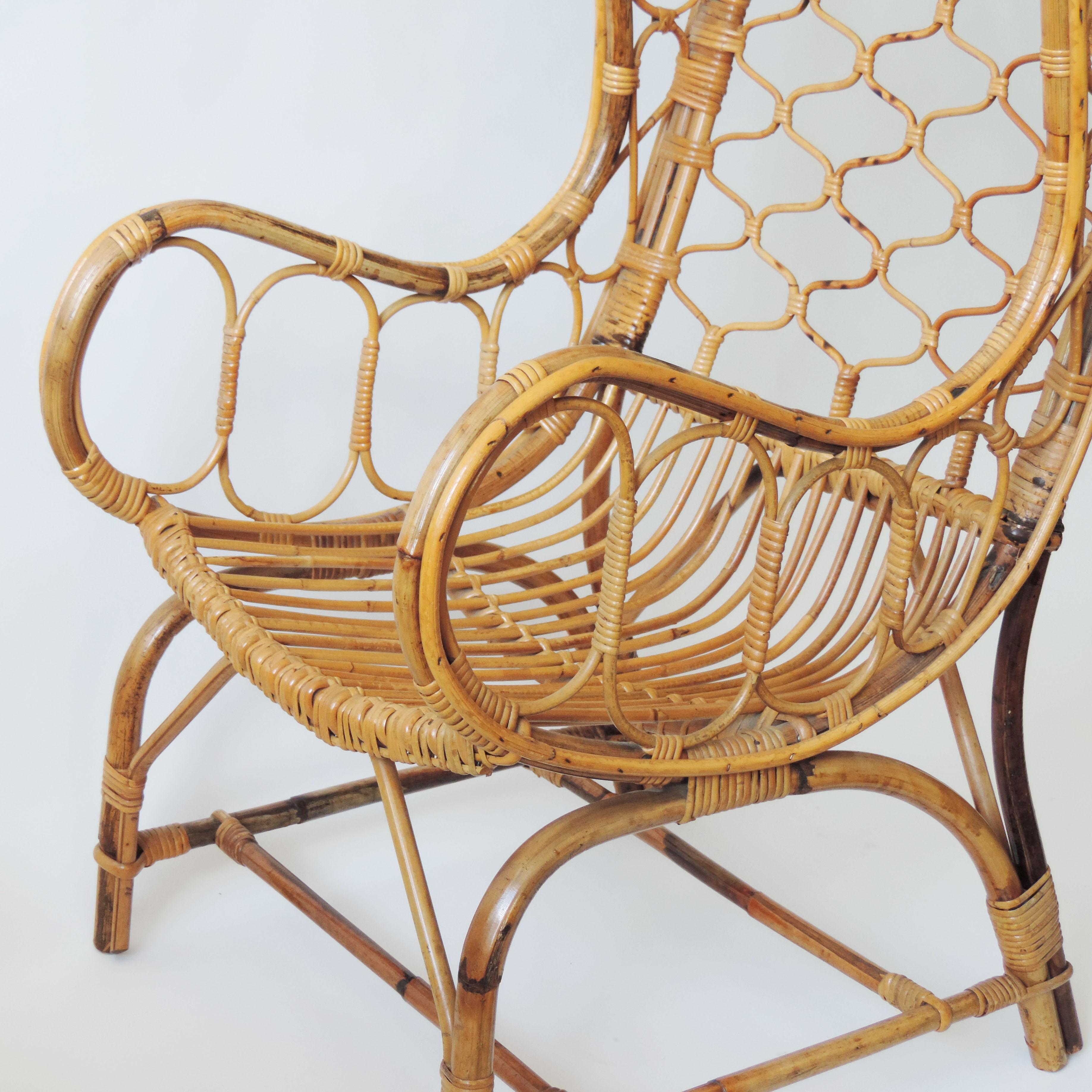 Mid-Century Modern Splendid Italian 1950s Bamboo Armchair For Sale