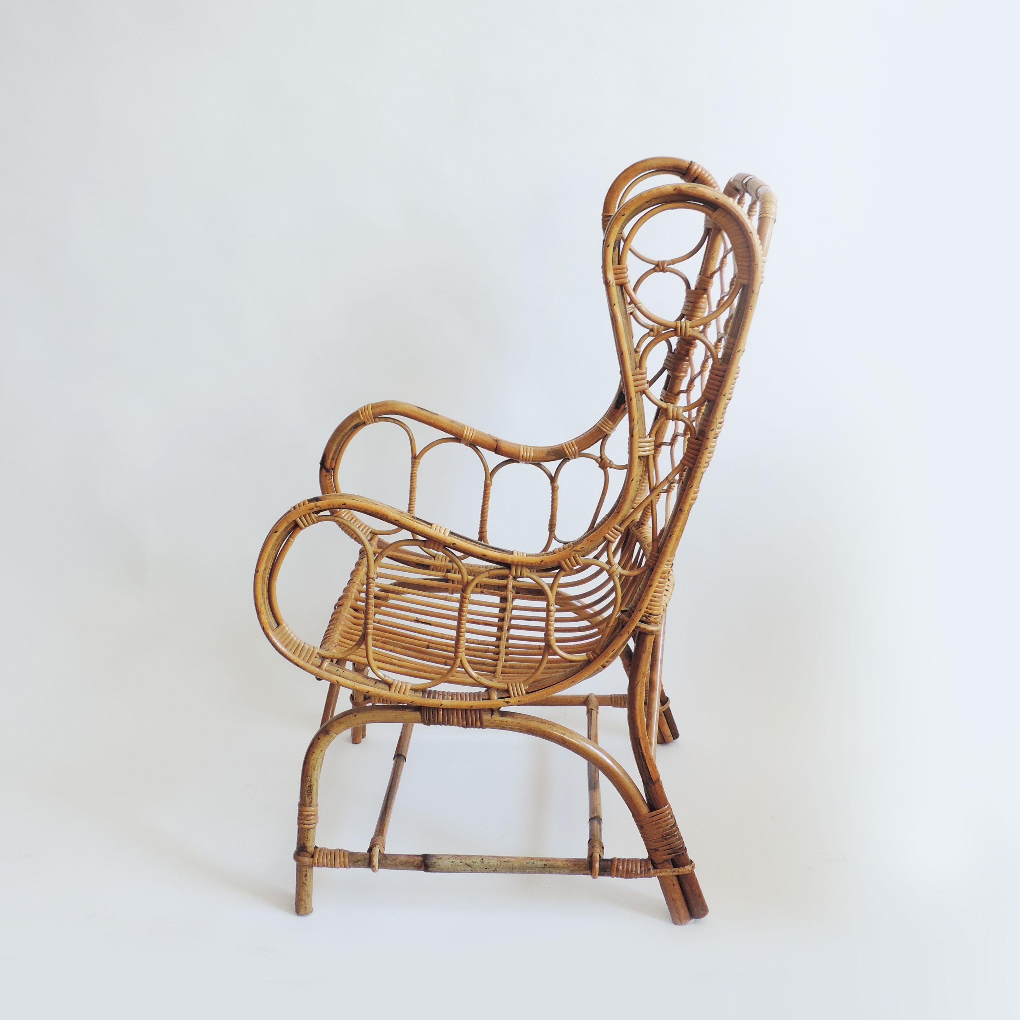 Splendid Italian 1950s Bamboo Armchair In Good Condition For Sale In Milan, IT