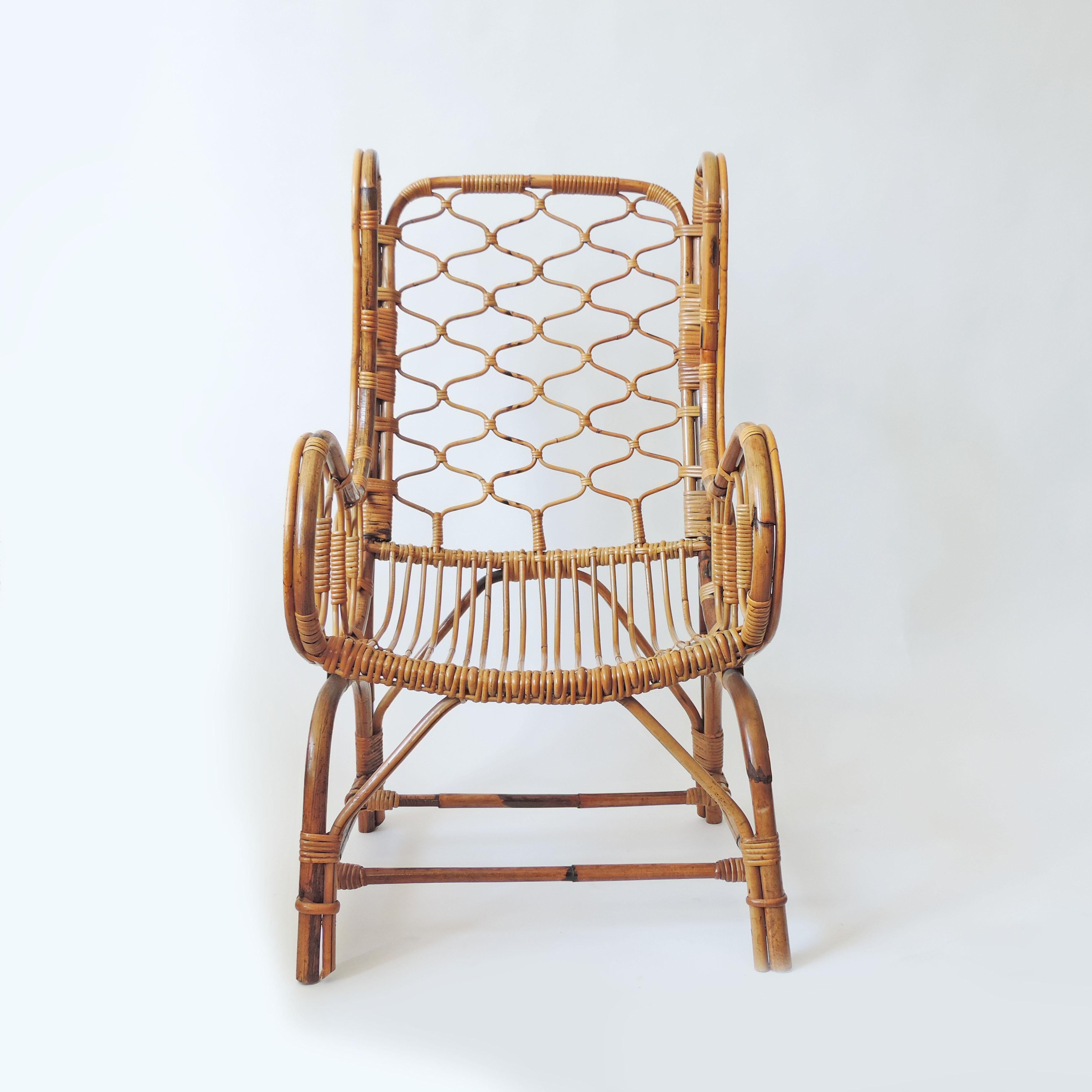 Splendid Italian 1950s Bamboo Armchair For Sale 3