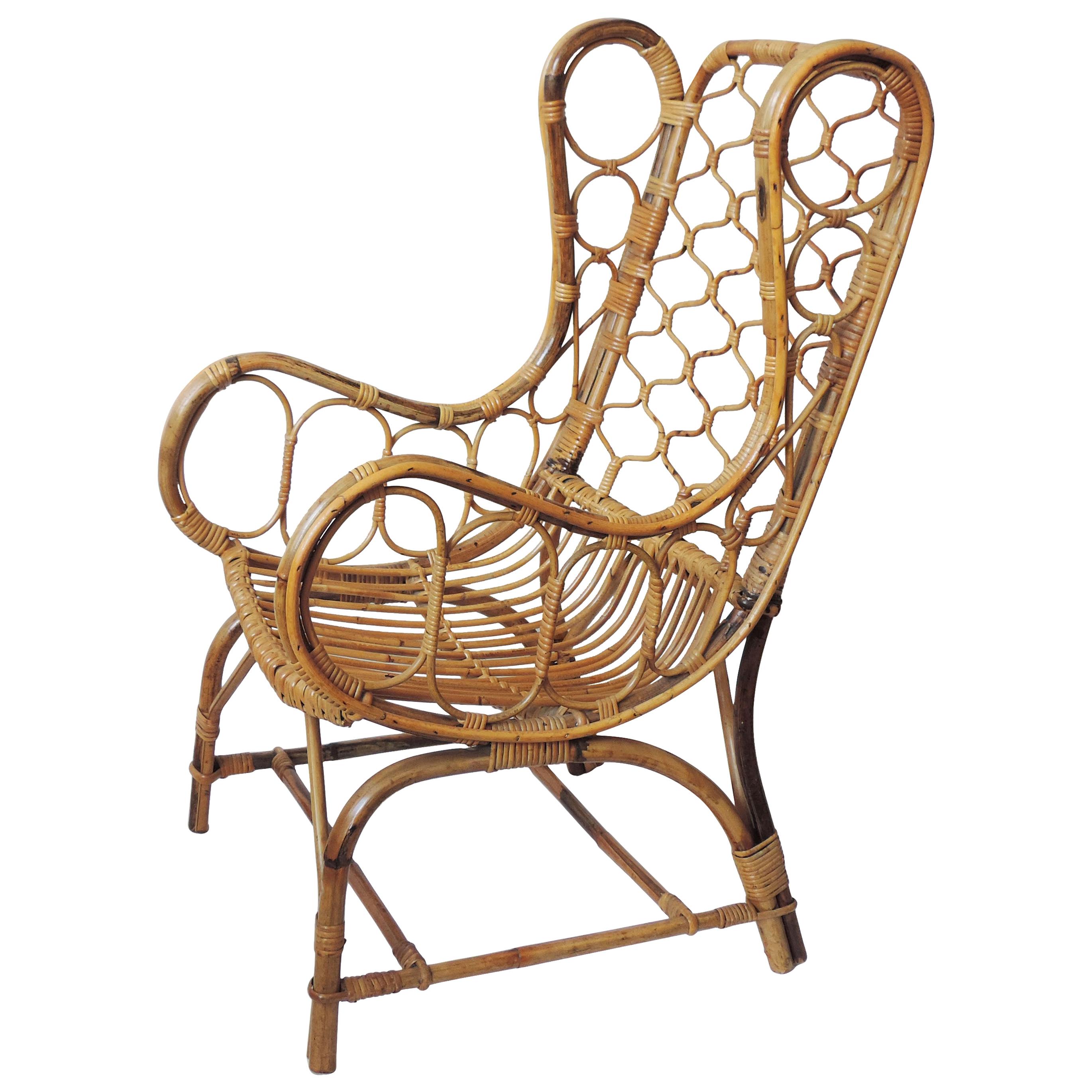 Magnifique fauteuil italien en bambou des années 1950