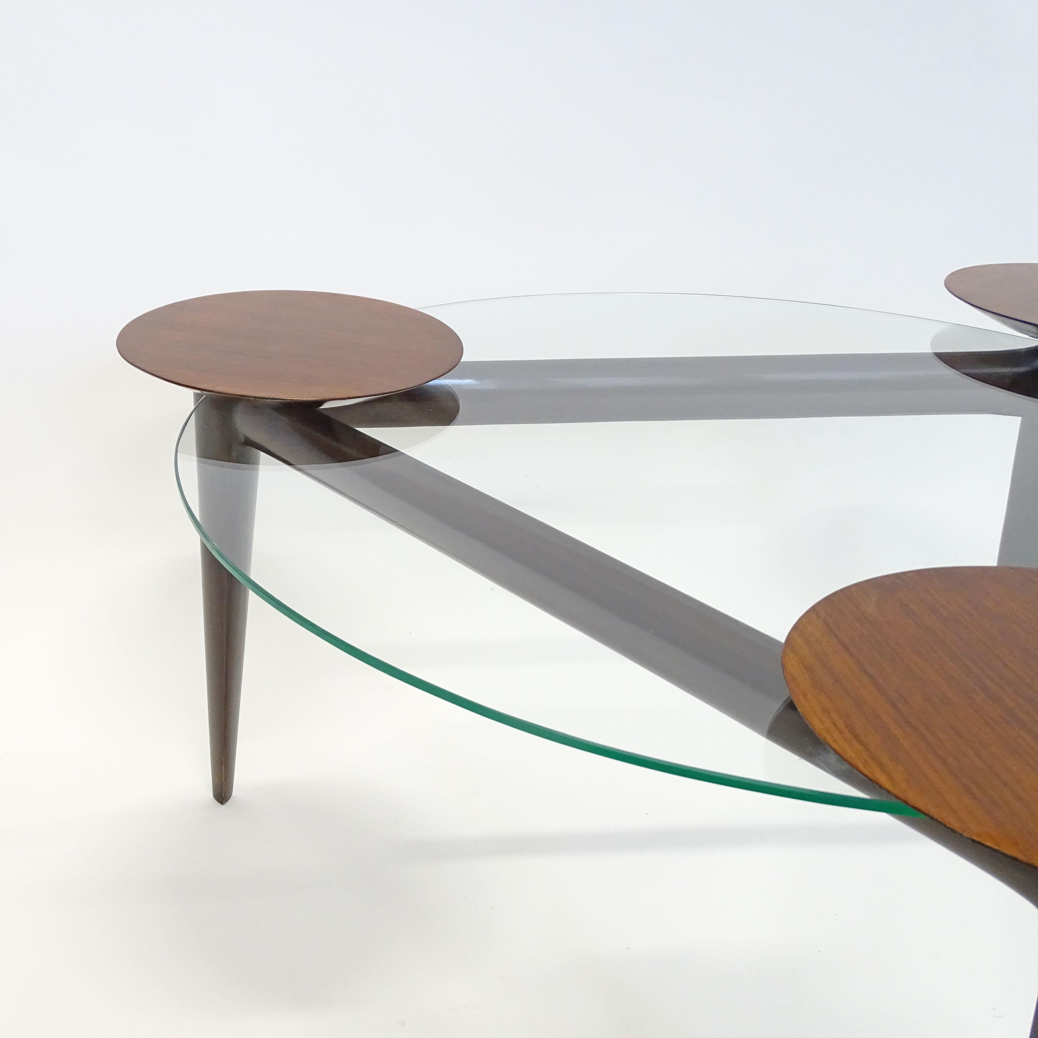 Splendid Italian 1950s Coffee Table with Rotating Wooden Trays For Sale 3