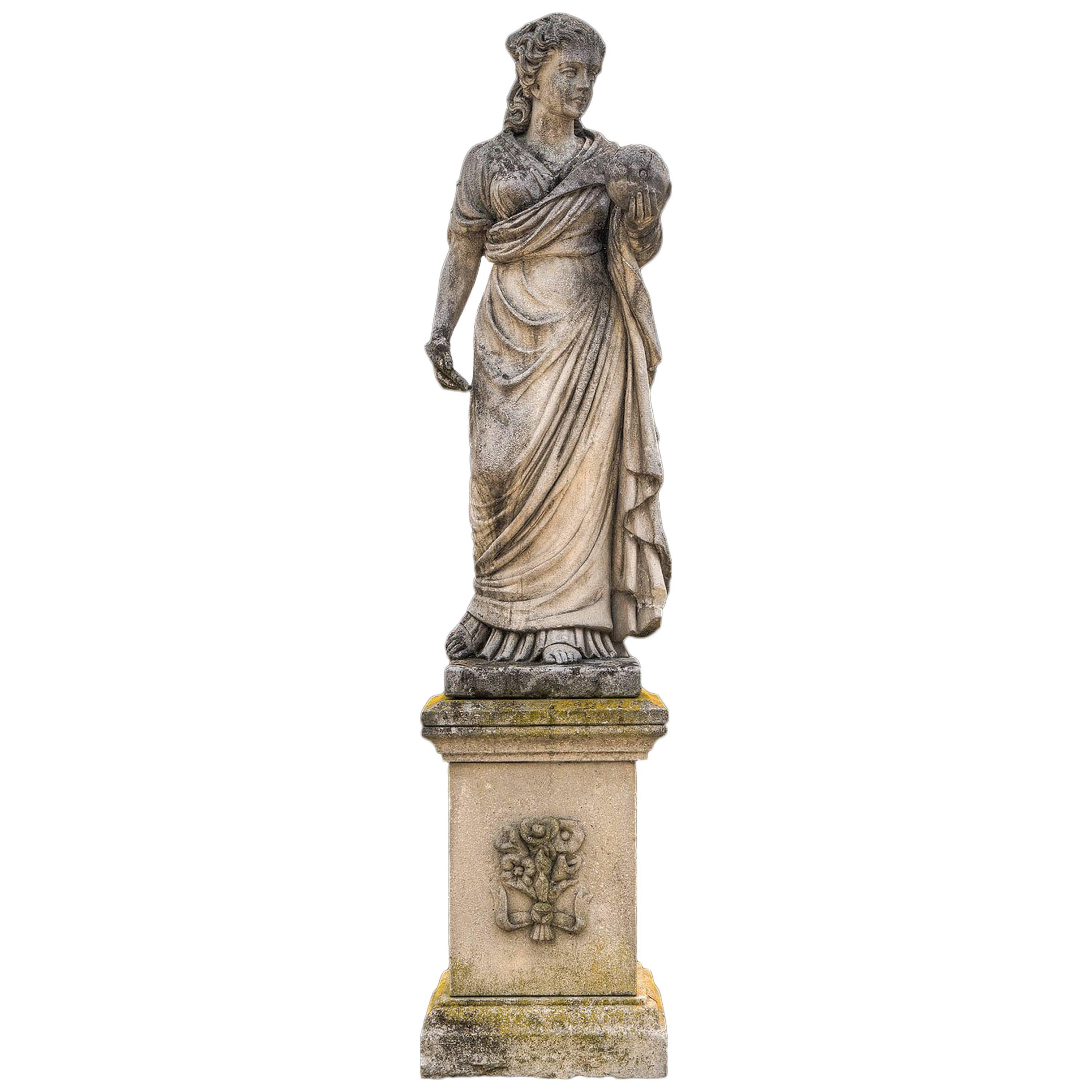 As a Vestal with the Greek Drapery throughout the body and 
the left hand keeping the World, representing the Science and Knowledge 
 on a quadrangular base.
Provenience from an important Villa Veneta.
Base:
H= 80 cm, L x P=52 x 52