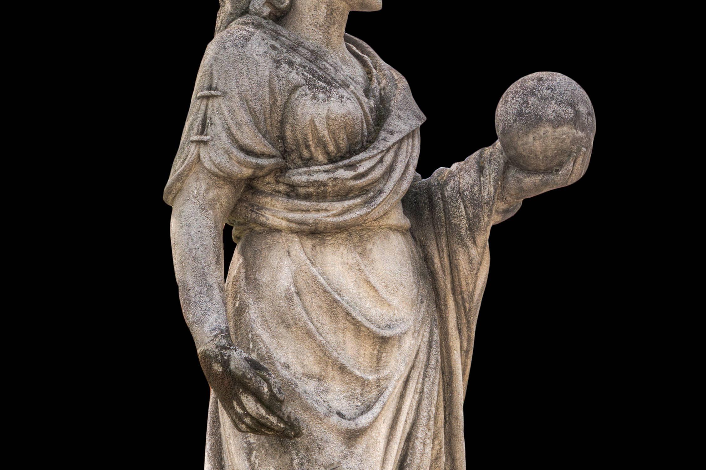 Splendid Italian Carved Large Stone Garden Sculpture Urania Symbol of Astronomy 2