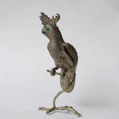 Splendid Italian Nickeled Brass Parrot on a Branch Sculpture, 1970s