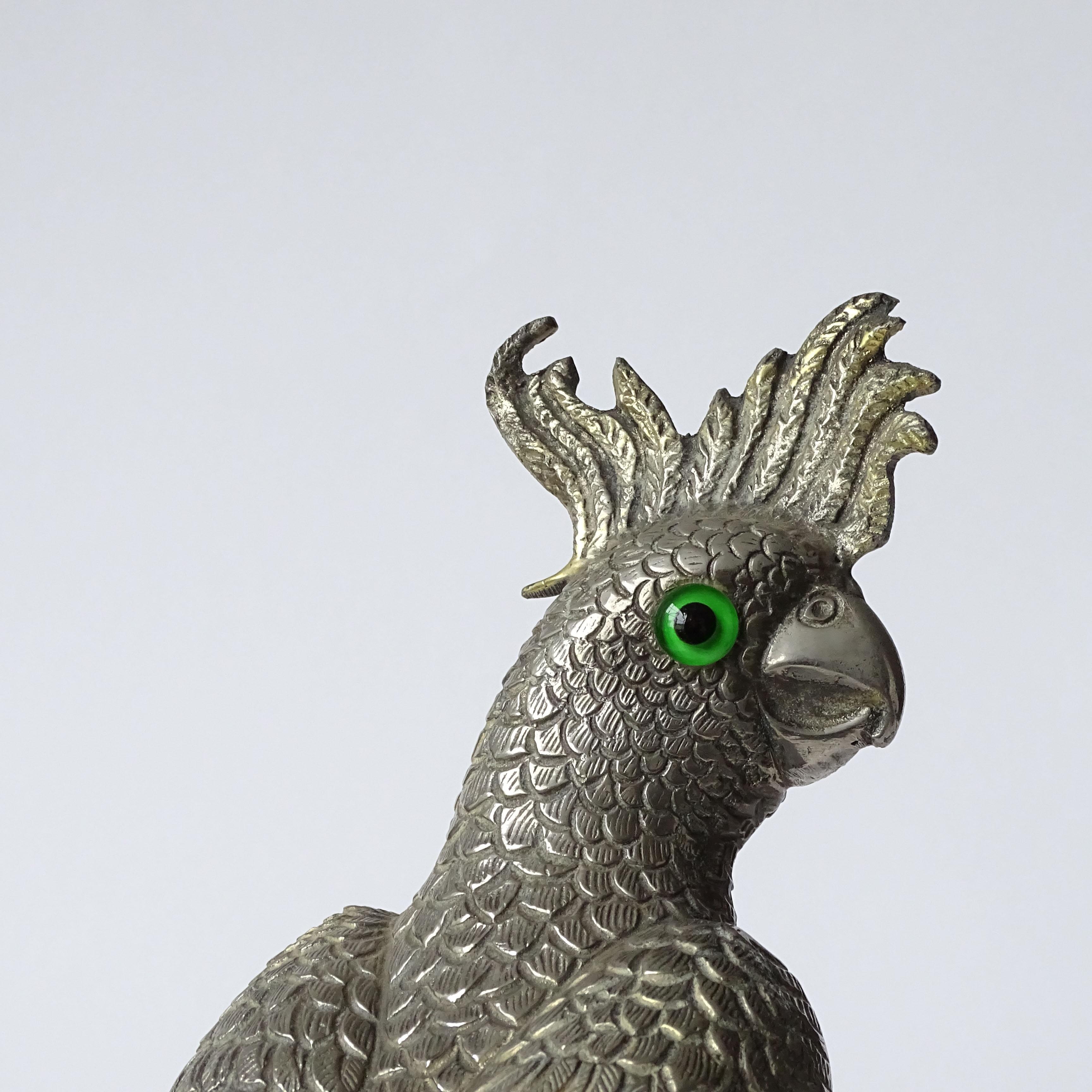 Hollywood Regency Splendid Italian Nickeled Brass Parrot on a Branch Sculpture, 1970s For Sale