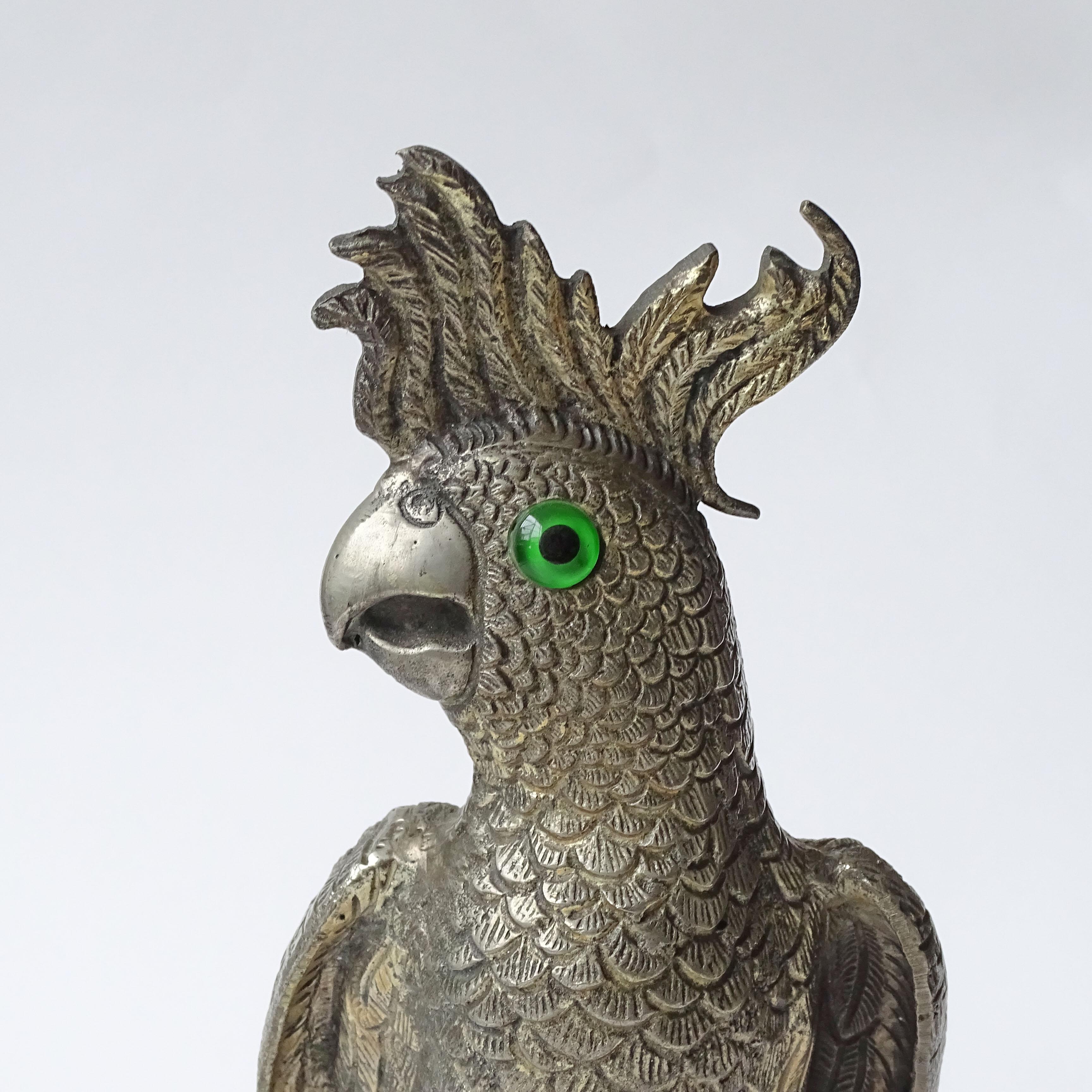 Splendid Italian Nickeled Brass Parrot on a Branch Sculpture, 1970s For Sale 1