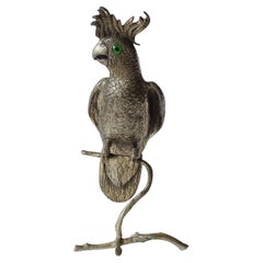 Splendid Italian Nickeled Brass Parrot on a Branch Sculpture, 1970s