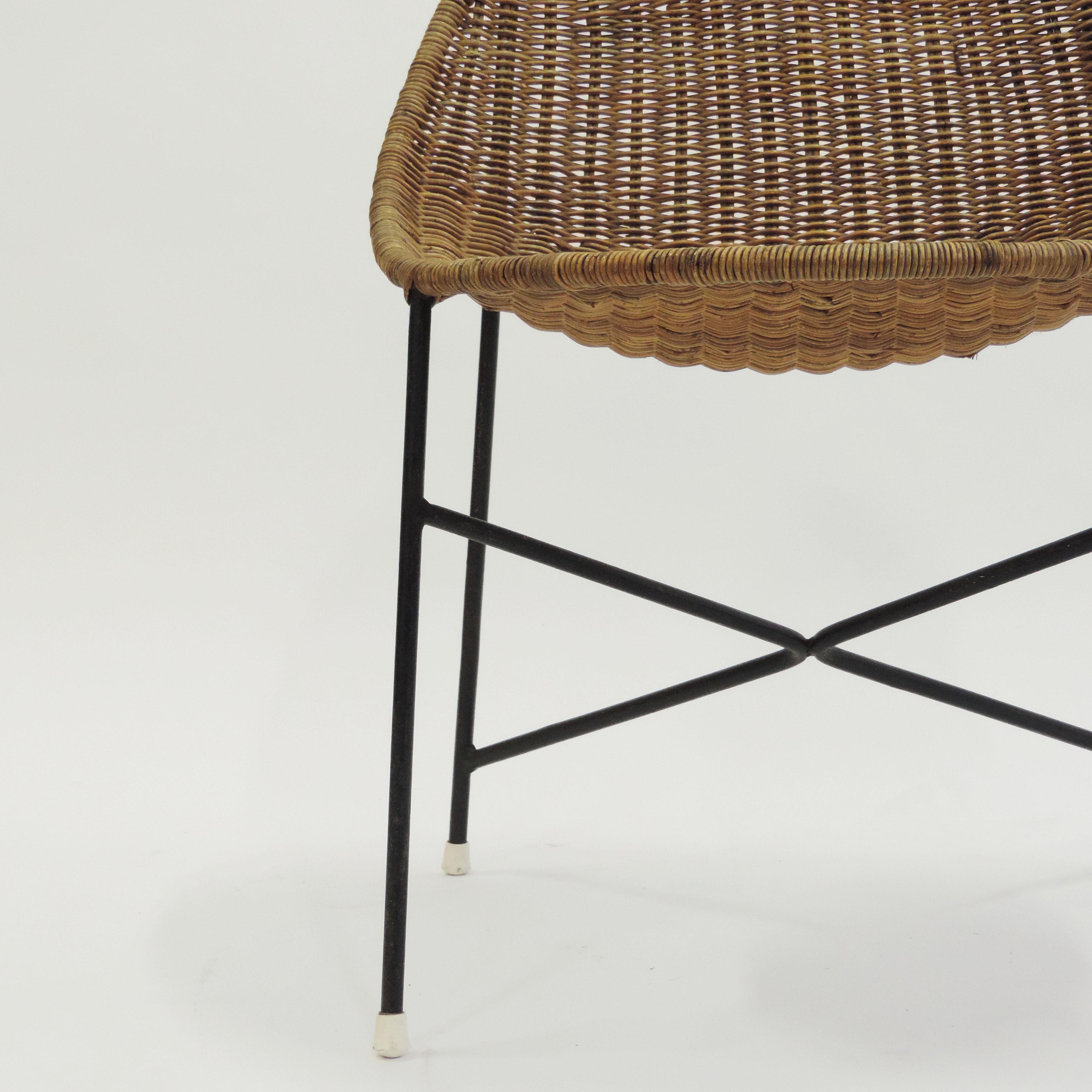 French duo Georges and Hermine Laurent Wicker and Metal Chair, 1950s For Sale 3