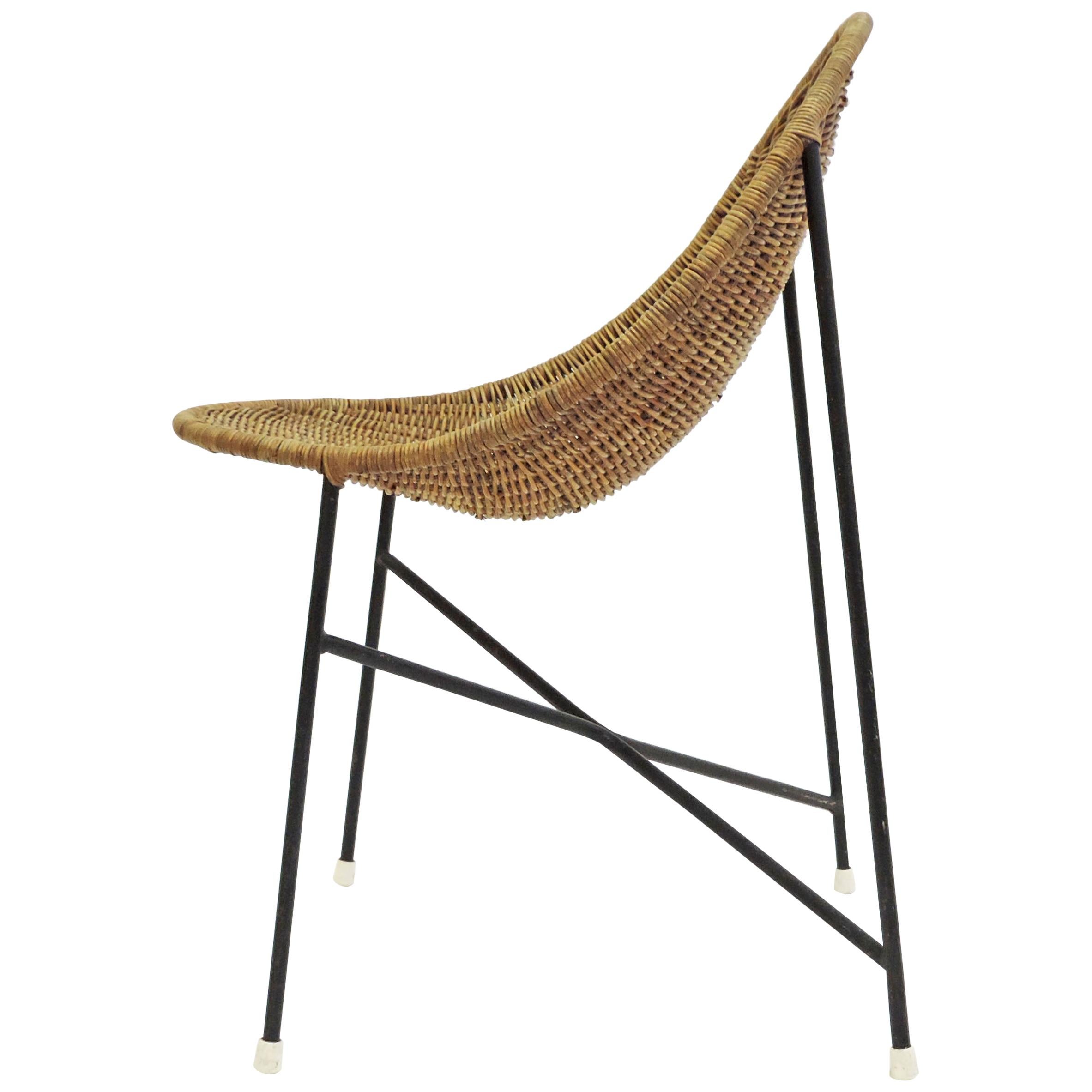 French duo Georges and Hermine Laurent Wicker and Metal Chair, 1950s For Sale