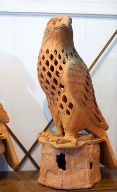 Splendid Large Pair of Terracotta Sculptures of Royal Eagles, France, 1950s