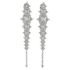 Splendid Looking Long Diamond Spike Earring in 14 Karat White Gold