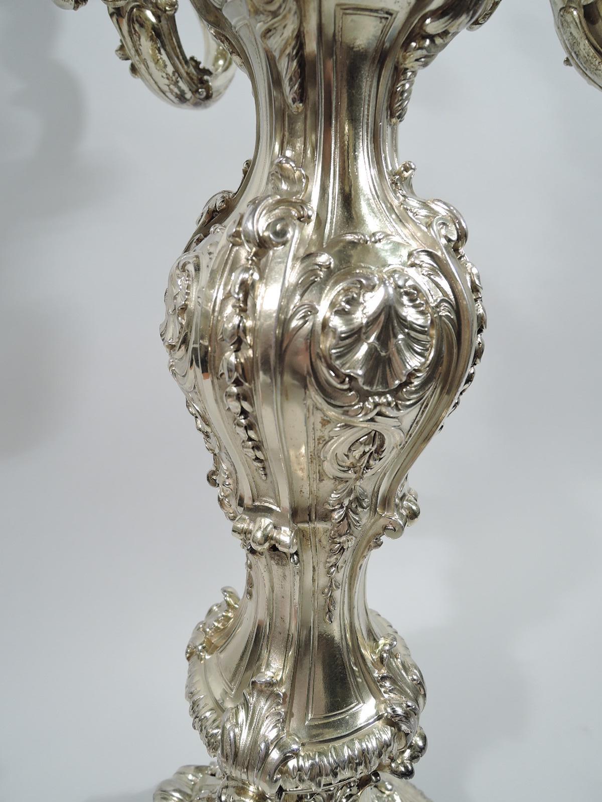 Splendid and Massive French Rococo Silver Gilt 9-Light Candelabra 5