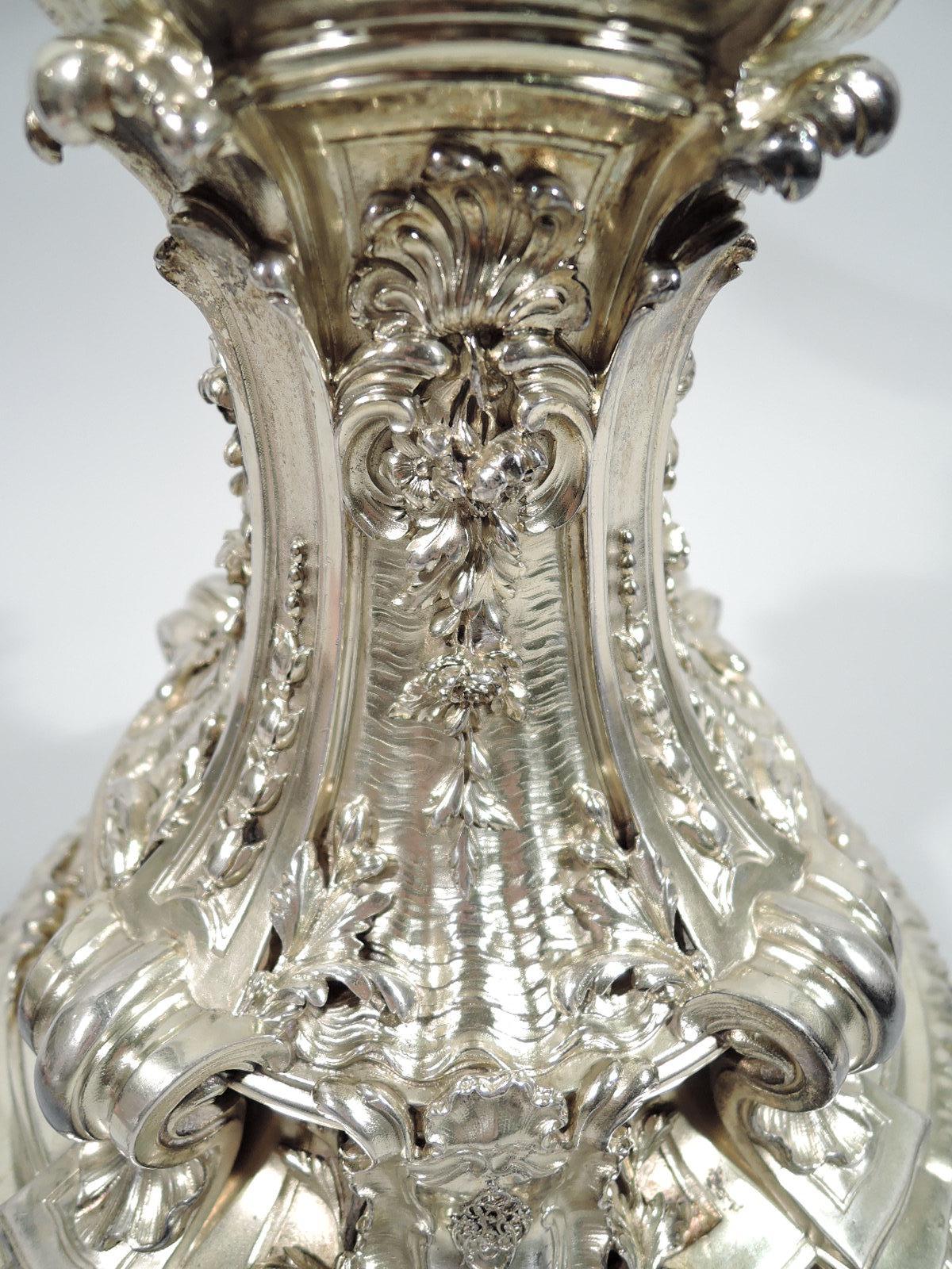 Splendid and Massive French Rococo Silver Gilt 9-Light Candelabra 6