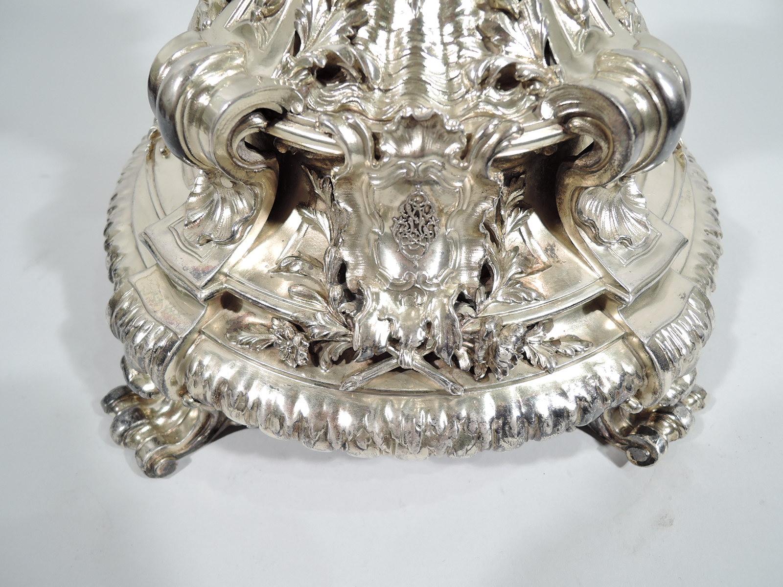 Splendid and Massive French Rococo Silver Gilt 9-Light Candelabra 7