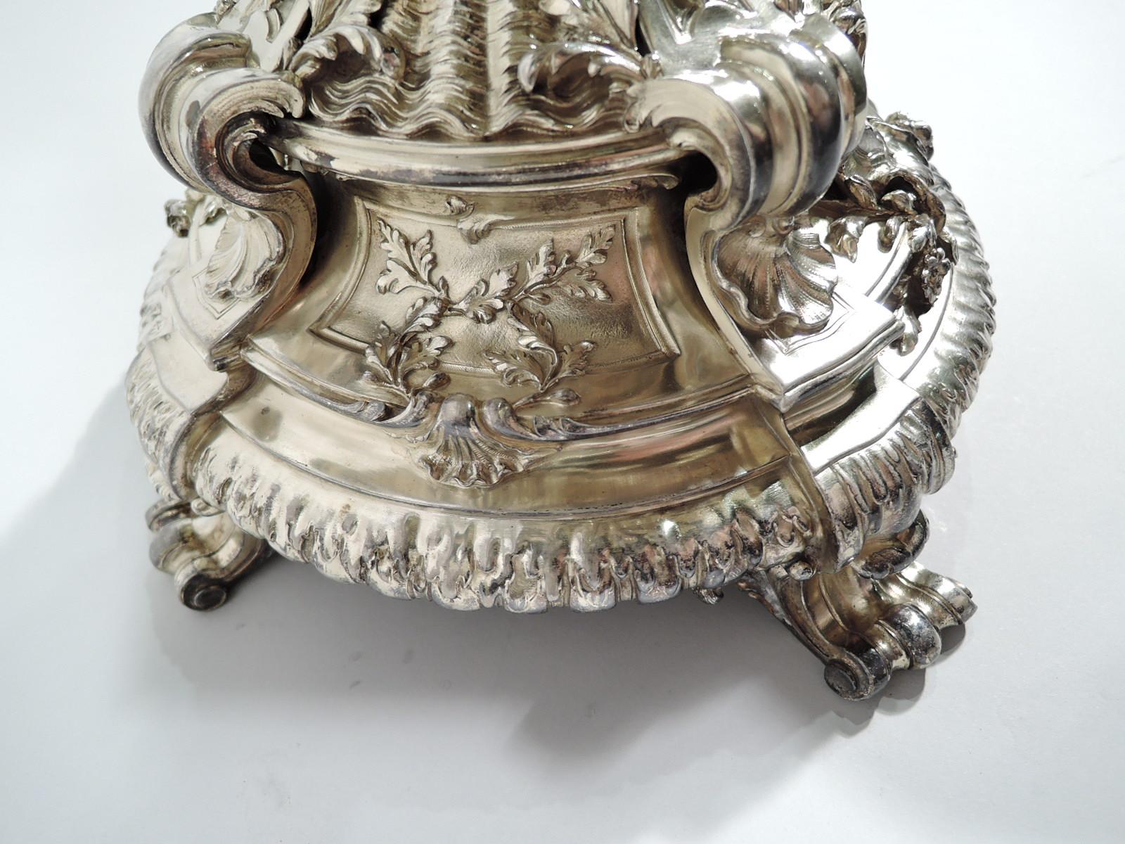 Splendid and Massive French Rococo Silver Gilt 9-Light Candelabra 8