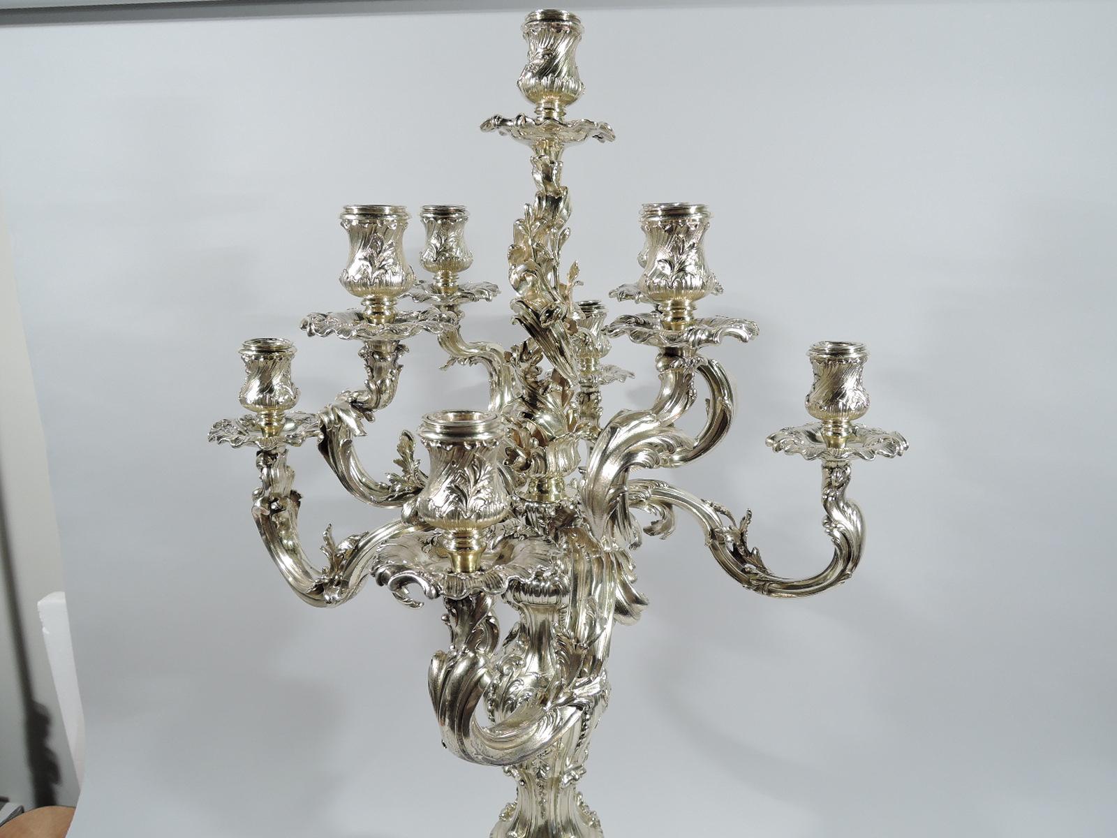 Splendid and Massive French Rococo Silver Gilt 9-Light Candelabra In Excellent Condition In New York, NY