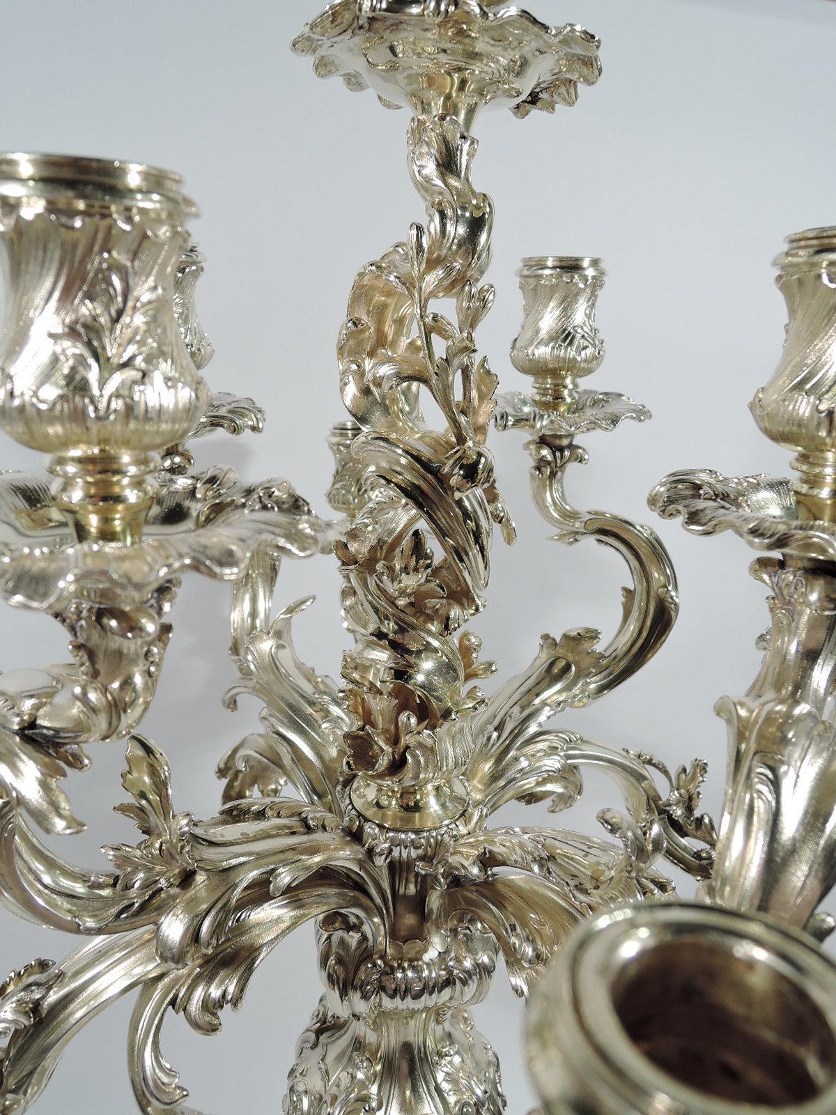 19th Century Splendid and Massive French Rococo Silver Gilt 9-Light Candelabra