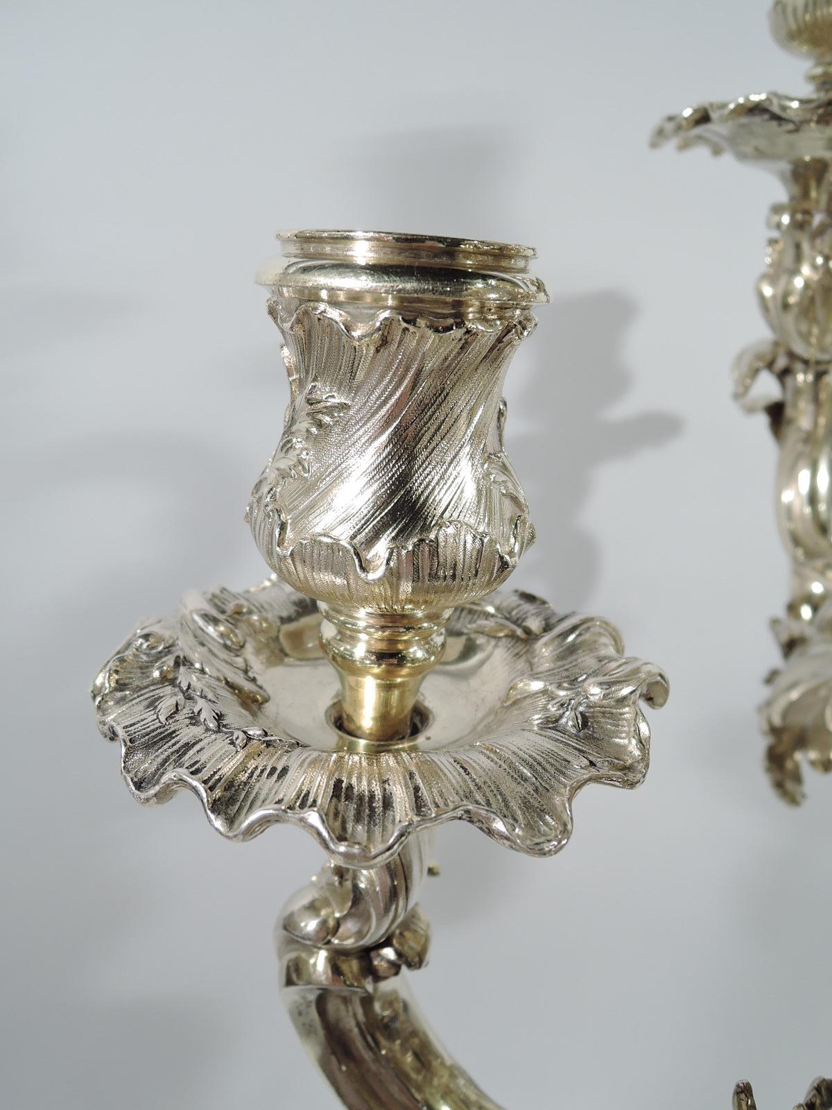 Splendid and Massive French Rococo Silver Gilt 9-Light Candelabra 2