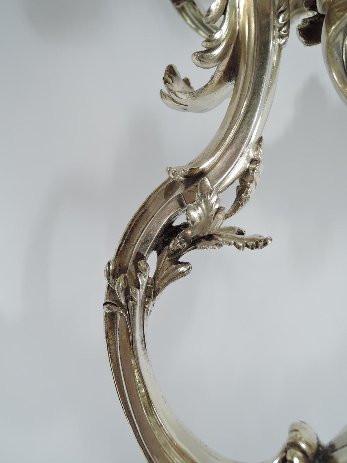 Splendid and Massive French Rococo Silver Gilt 9-Light Candelabra 3