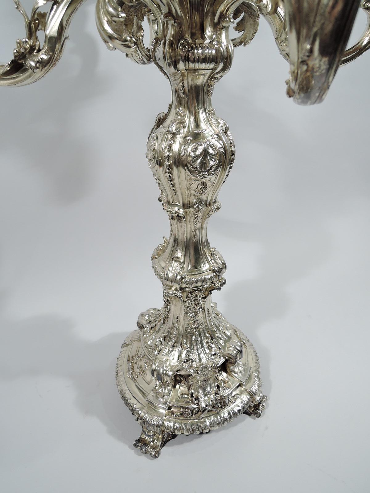 Splendid and Massive French Rococo Silver Gilt 9-Light Candelabra 4