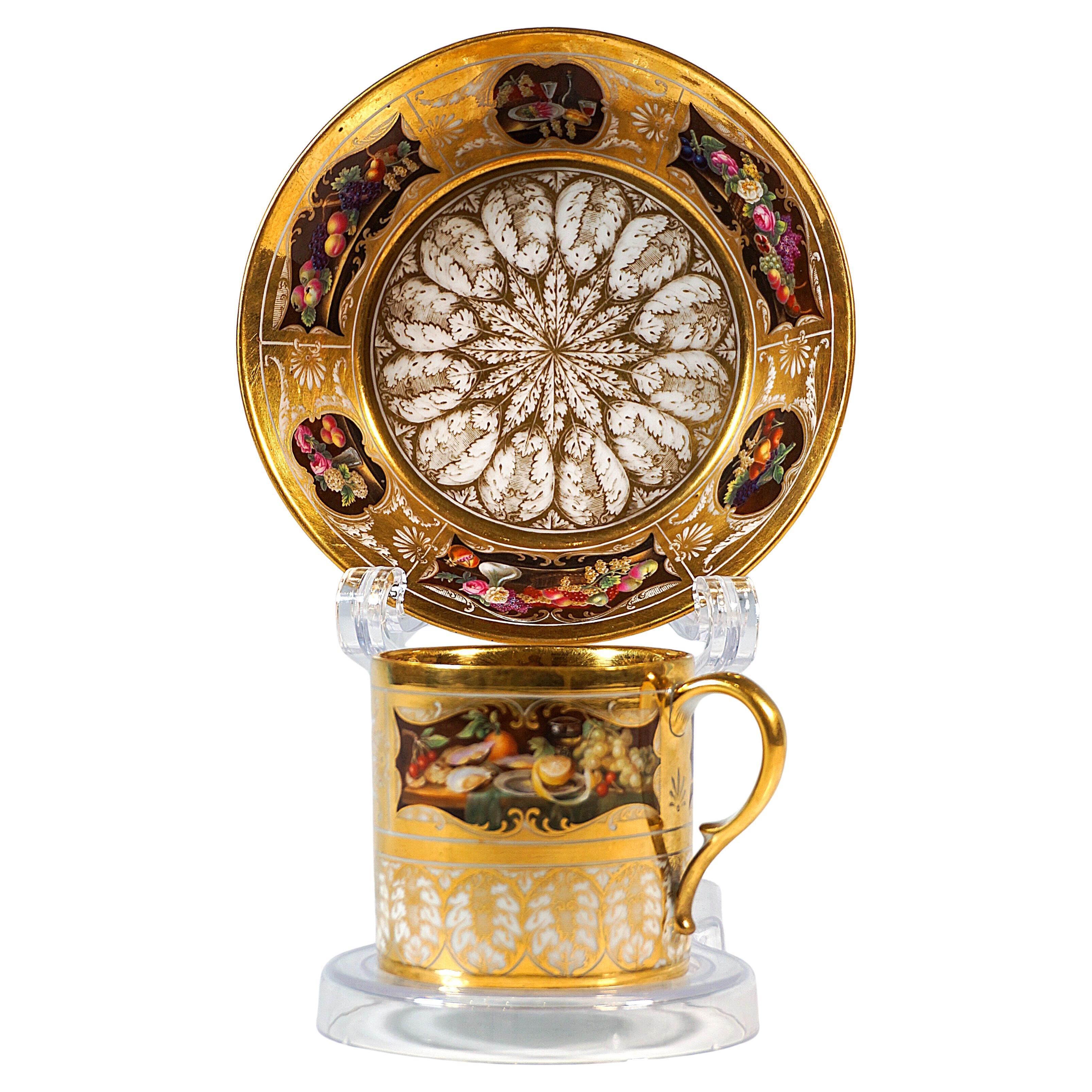 Splendid Meissen Cup With Exquisite Still Life Painting 
Gold Decoration, 1850