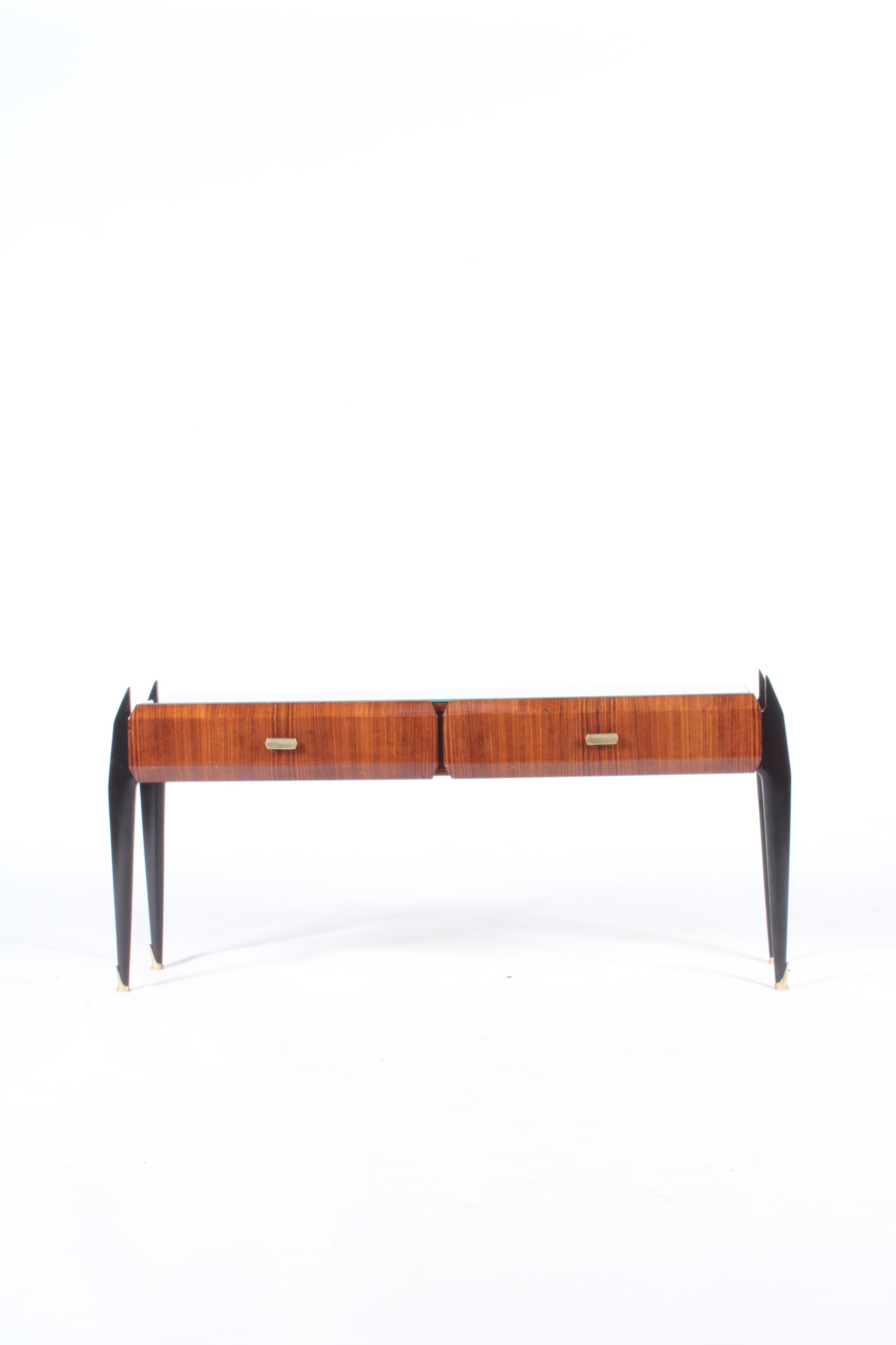 Glass Splendid Mid Century Italian Low Console Table / Media Table  For Sale