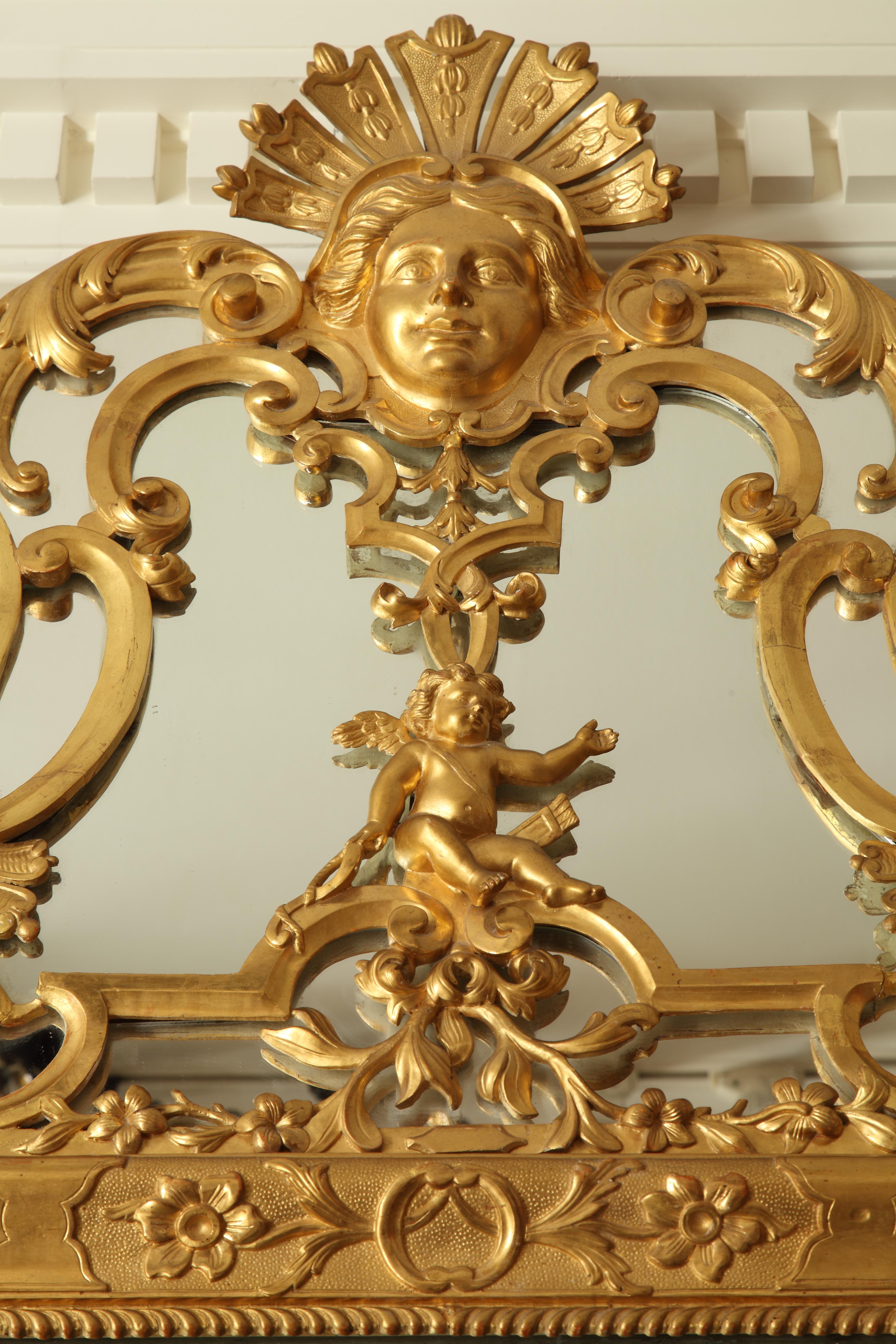 Prächtiger Spiegel aus vergoldetem Holz, Italien, 2. Hälfte des 19. Jahrhunderts (Italienisch) im Angebot