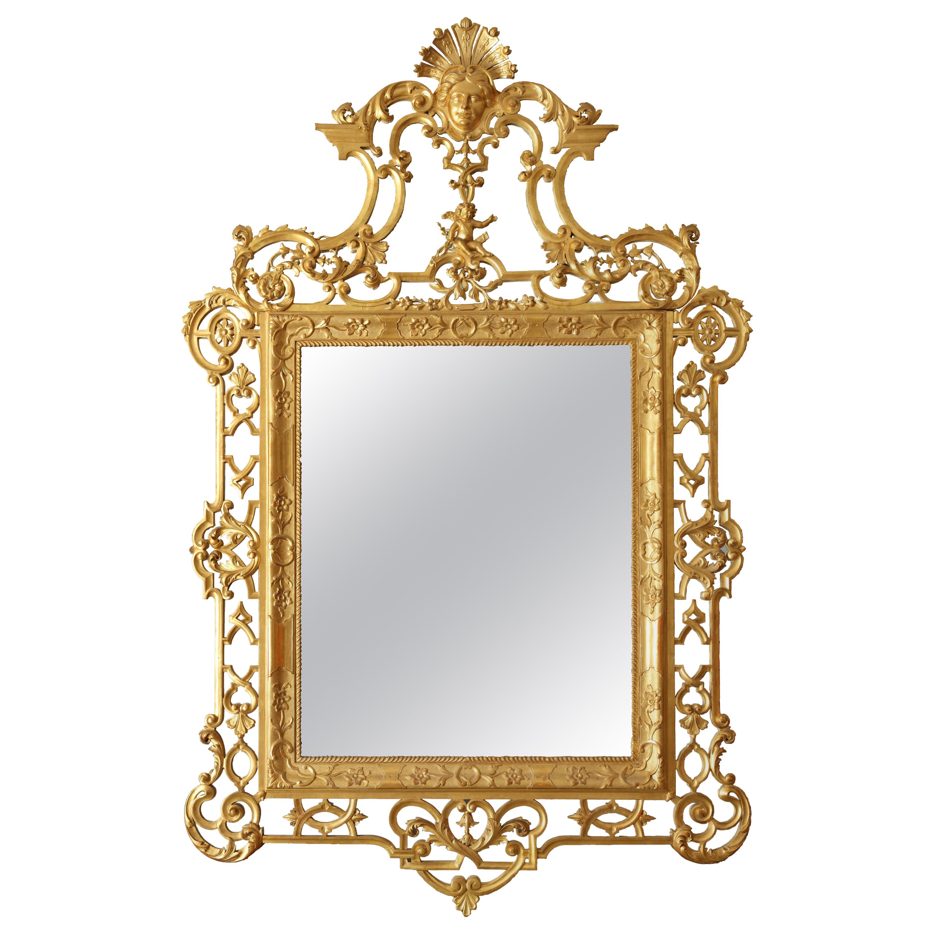 Magnifique miroir en bois doré, Italie, 2e moitié du 19e siècle en vente