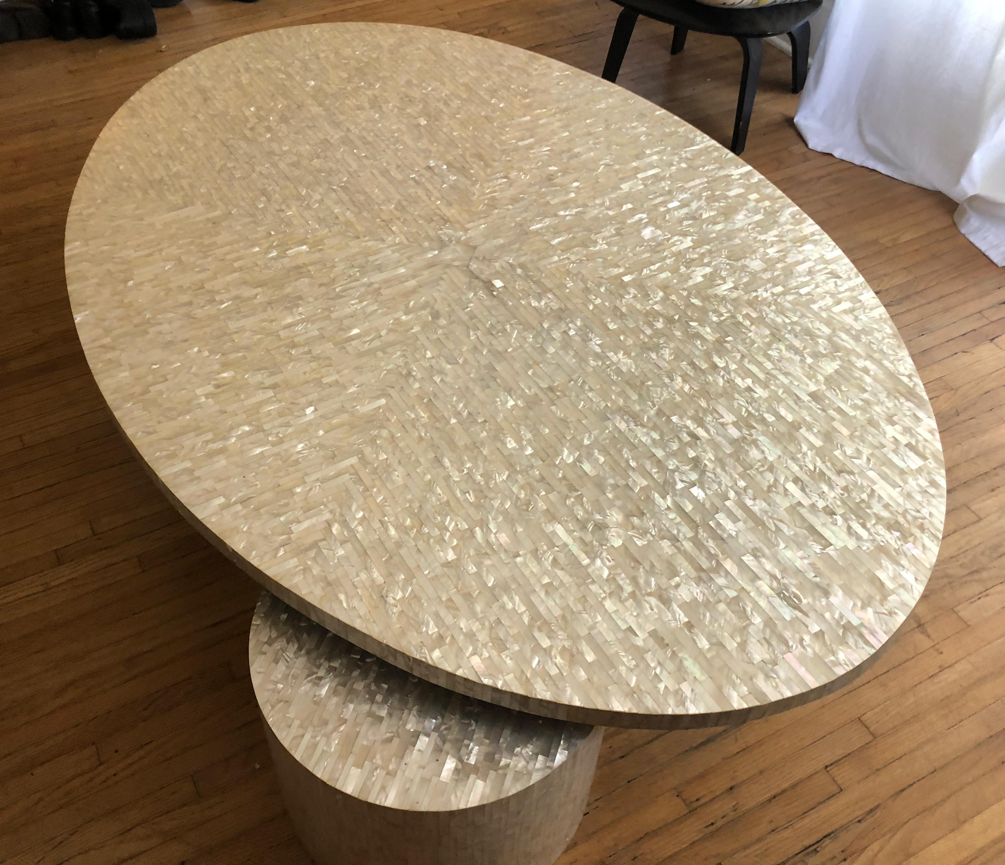 Metal Splendid unique Memphis style mother of pearl coffee table For Sale