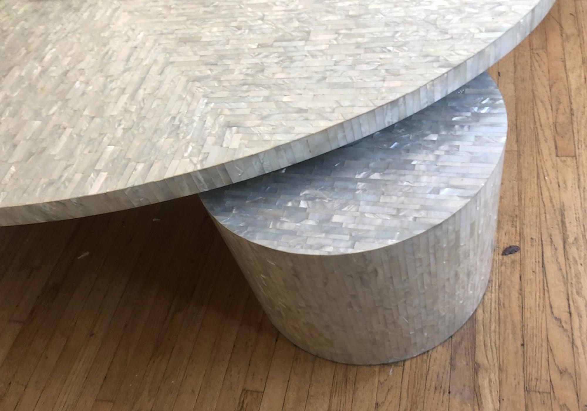 Balinese Splendid unique Memphis style mother of pearl coffee table For Sale