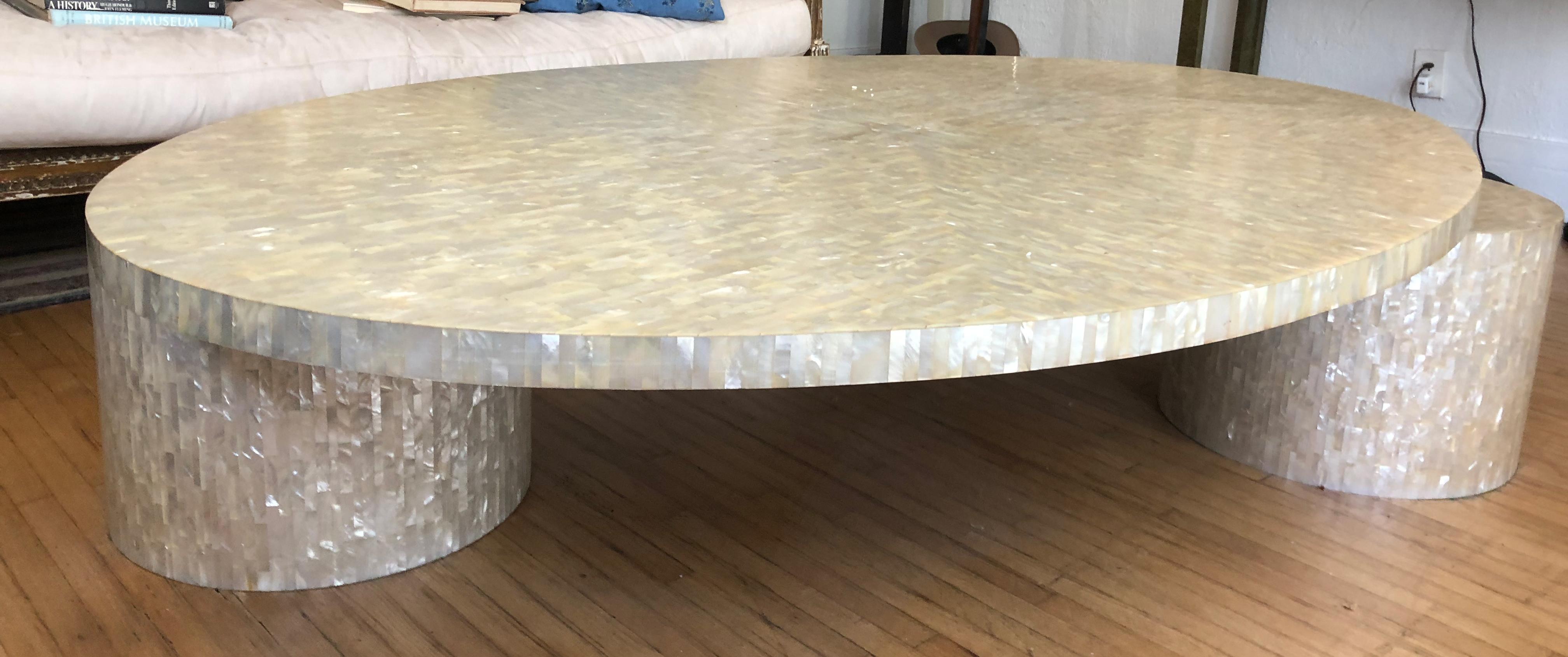 Inlay Splendid unique Memphis style mother of pearl coffee table For Sale