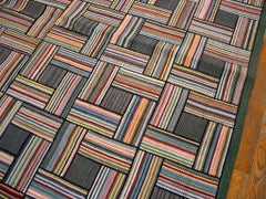 Splendid Multicolor Square Pattern Contemporary Handmade American Hooked Rug
