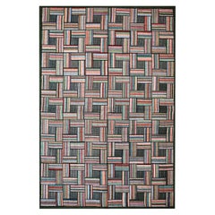 Splendid Multicolor Square Pattern Zeitgenössischer Handgefertigter Amerikanischer Hooked Rug