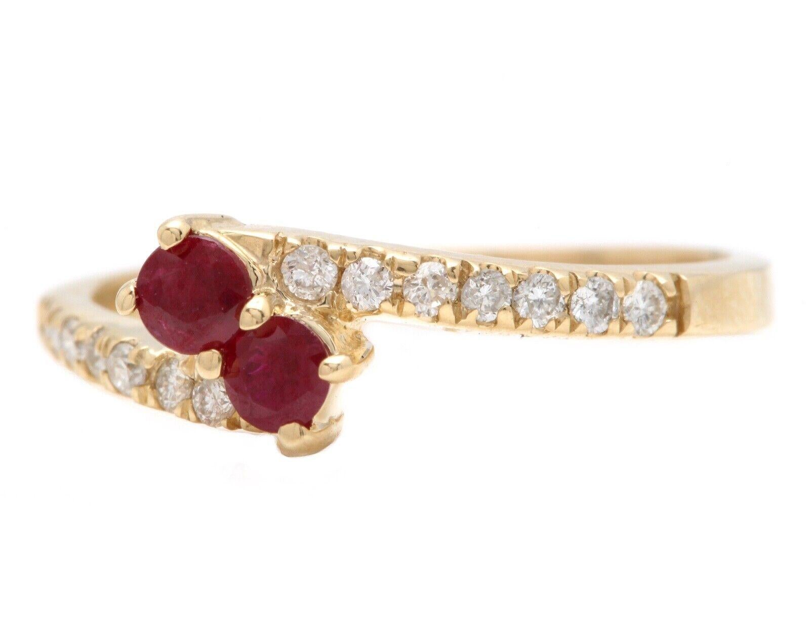 Mixed Cut Splendid Natural Ruby and Diamond 14K Solid Yellow Gold Ring For Sale