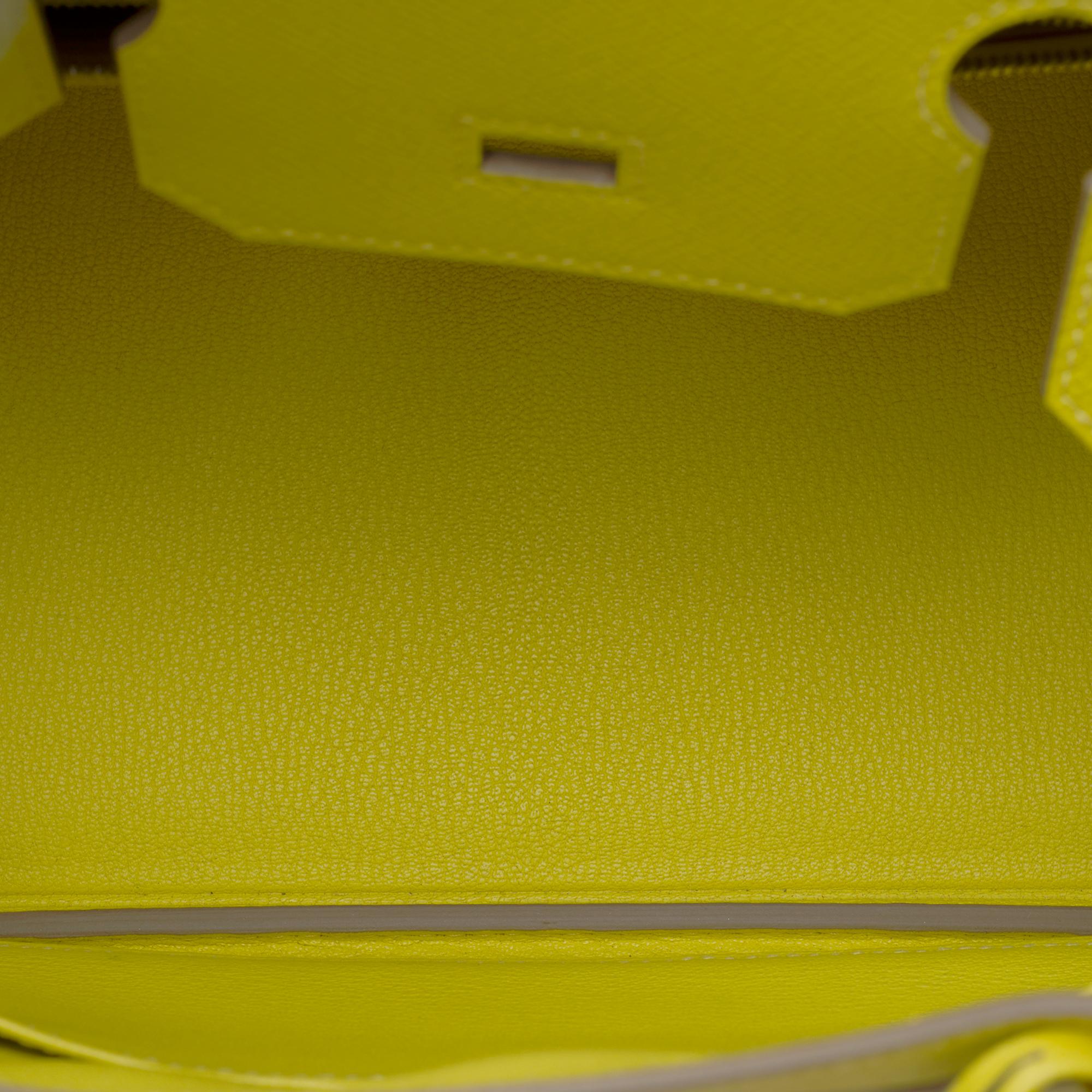 Splendid New Hermes Birkin 30 handbag in Lime Epsom leather, SHW For Sale 5